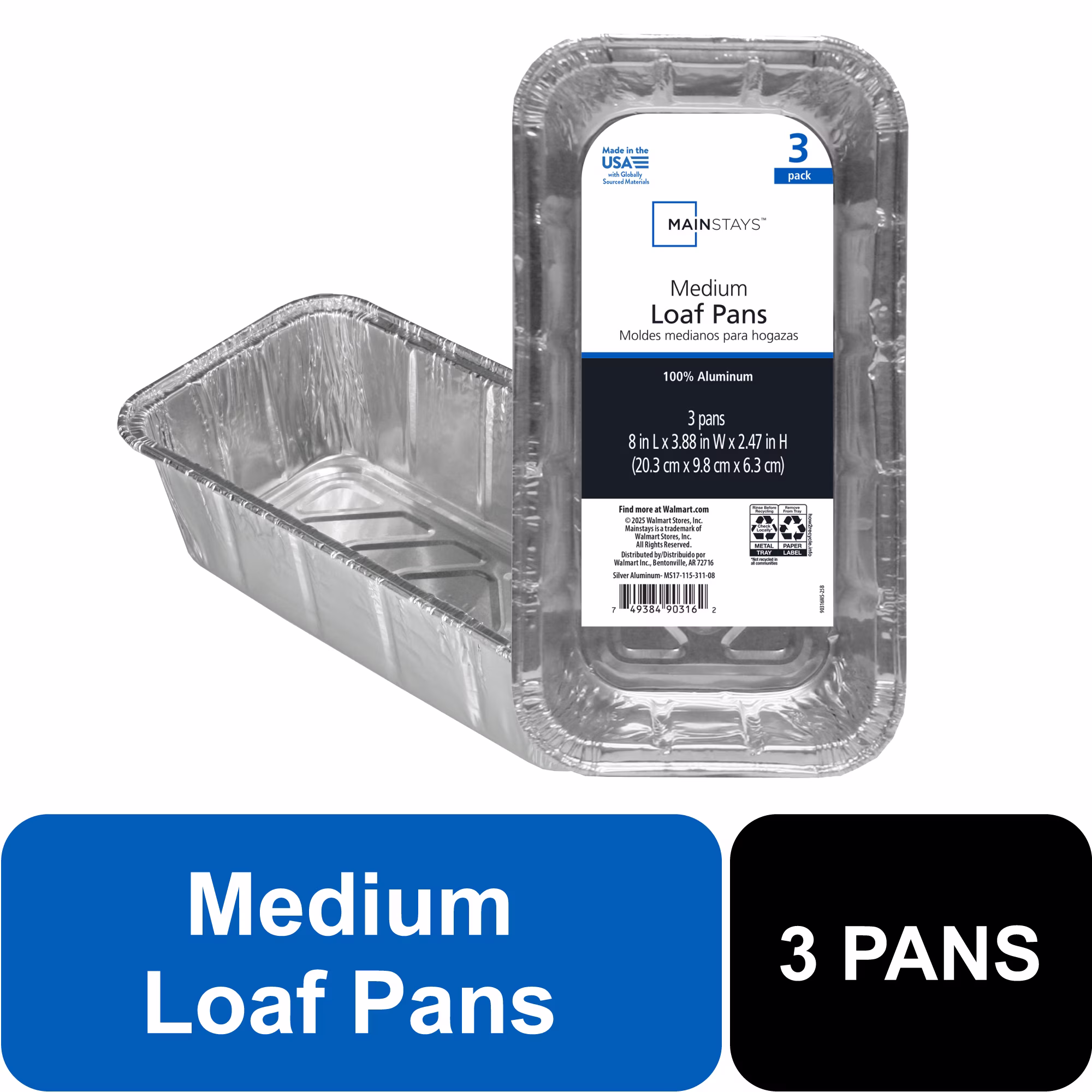 (6 pack) Mainstays Aluminum Foil Loaf Pans, Disposable, 3 Count