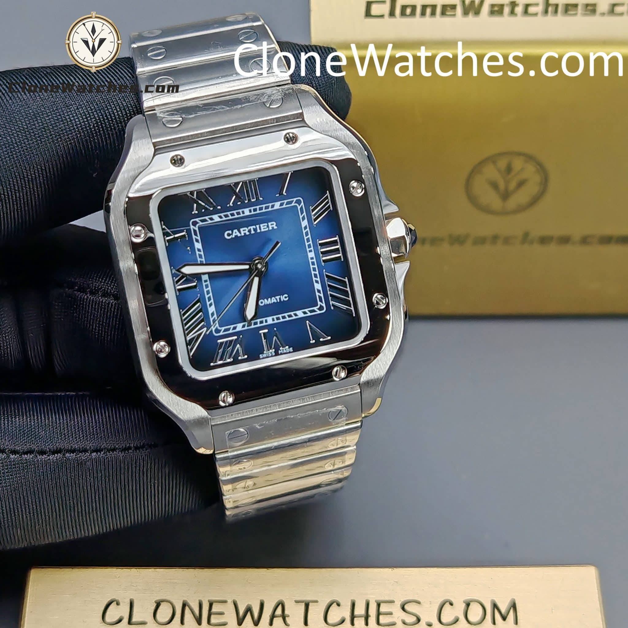Cartier Super Clone Watches 1:1 Santos Series Gradient Blue Dial 35.1MM WSSA0063