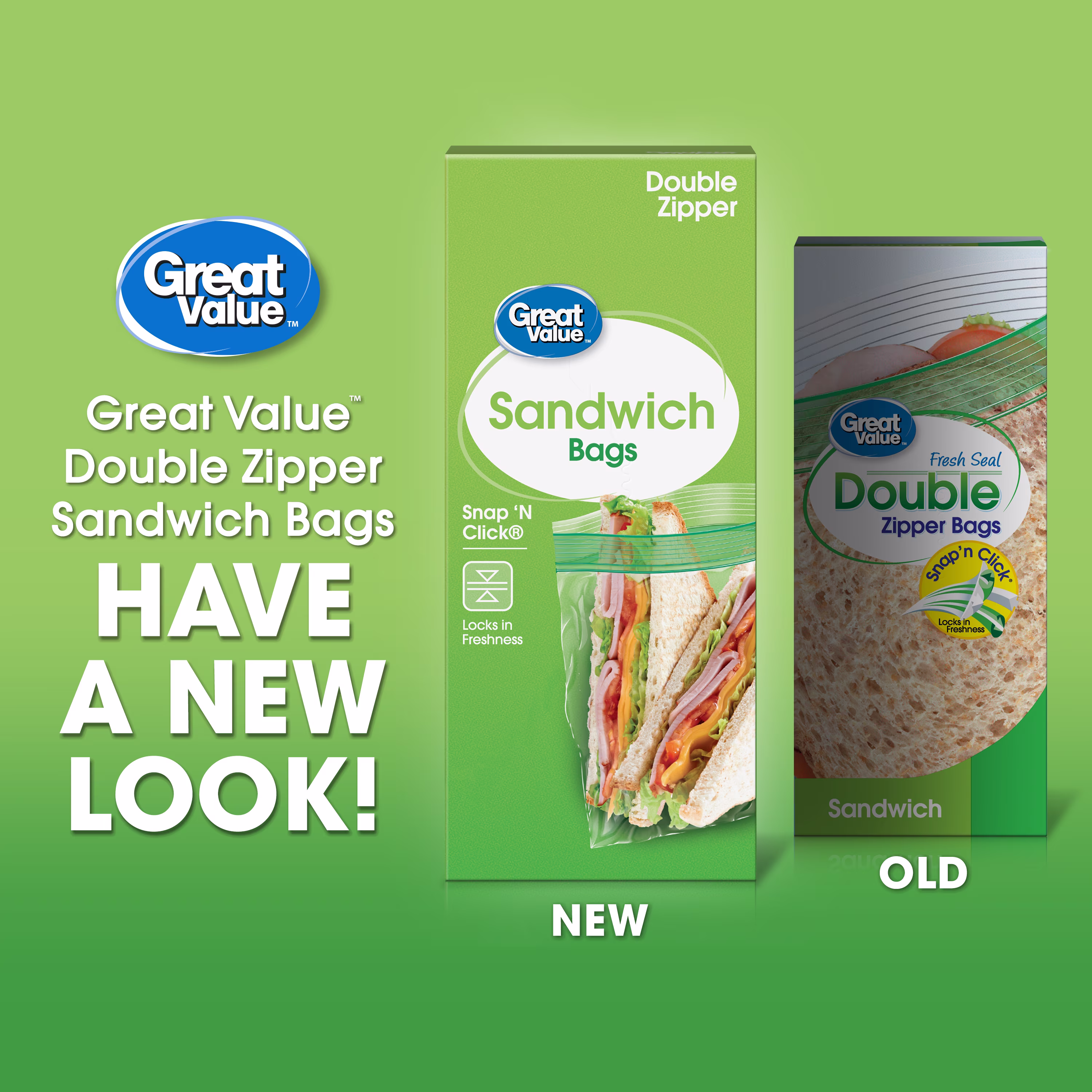 Great Value Double Zipper Sandwich Bags - 100 Count, Fresh Seal for Snacks and Sandwiches