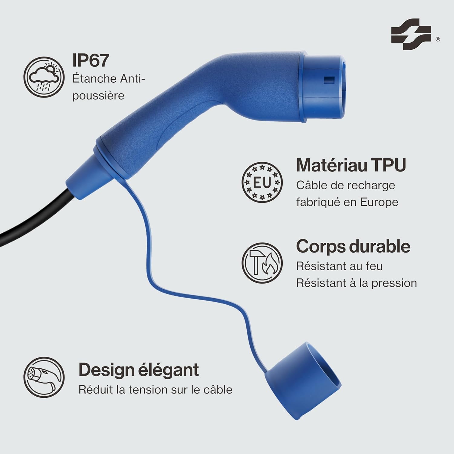 Câble charge type 2 Schuko 3,7 kW 8 16 A affichage numérique 5 m
