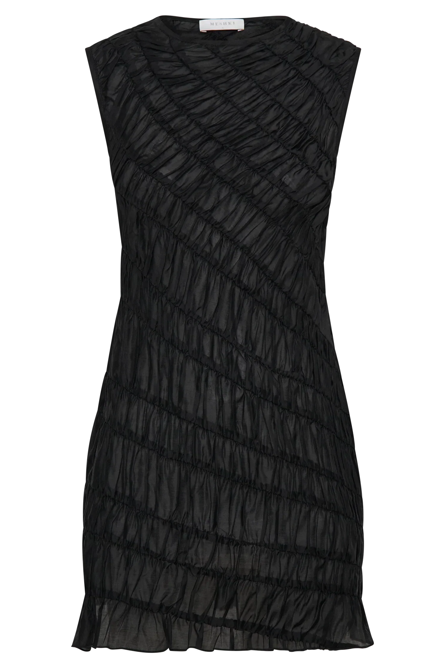 Adella Gathered Mini Dress - Black