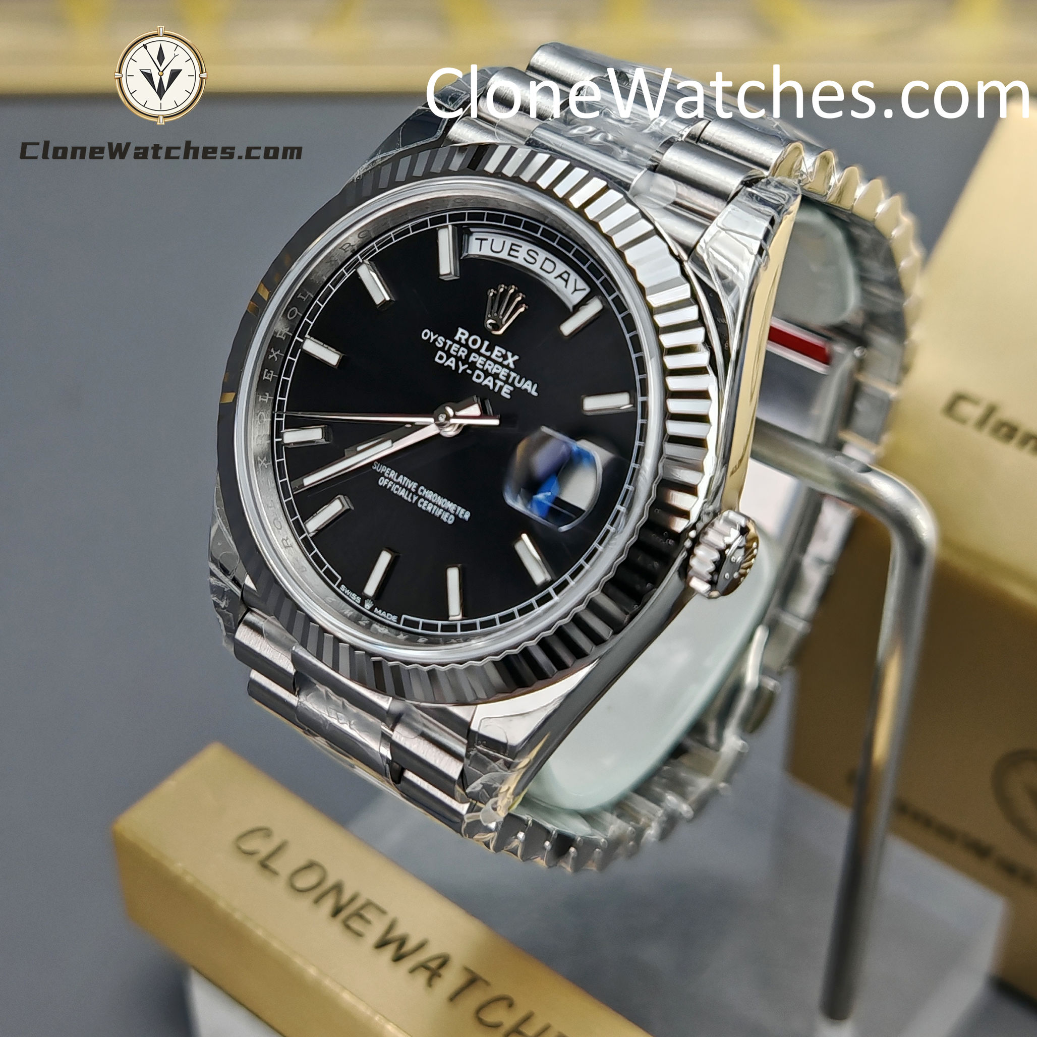 Rolex Super Clone Watches 1:1 Day Date Black Dial 40mm m228239-0004 VSF Version 3255 Movement