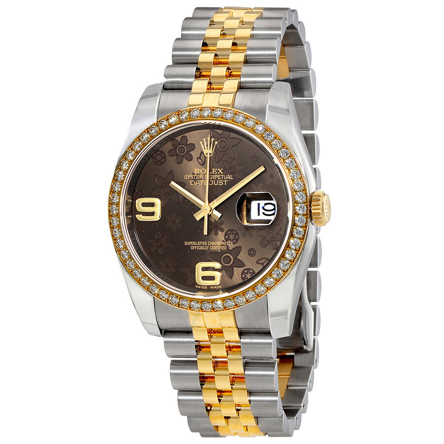 Rolex Oyster Perpetual Datejust 36 Brown Floral Dial Stainless Steel and 18K Yellow Gold Jubilee Bracelet Automatic Ladies Watch 116243BRFAJ（Lifetime free warranty+90-days replacement service & Refund!.）