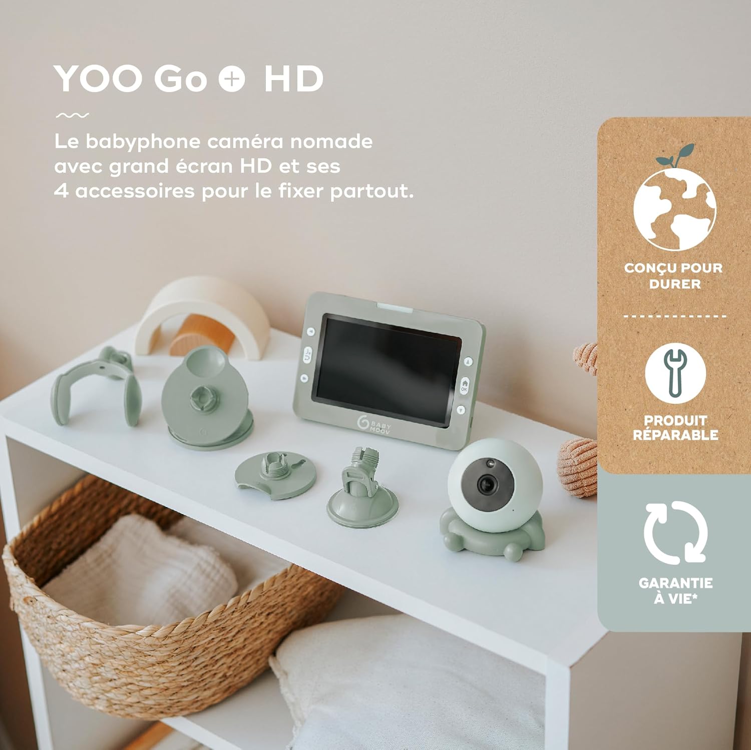 Babyphone caméra écran 5 pouces HD autonomie 8 h avec supports