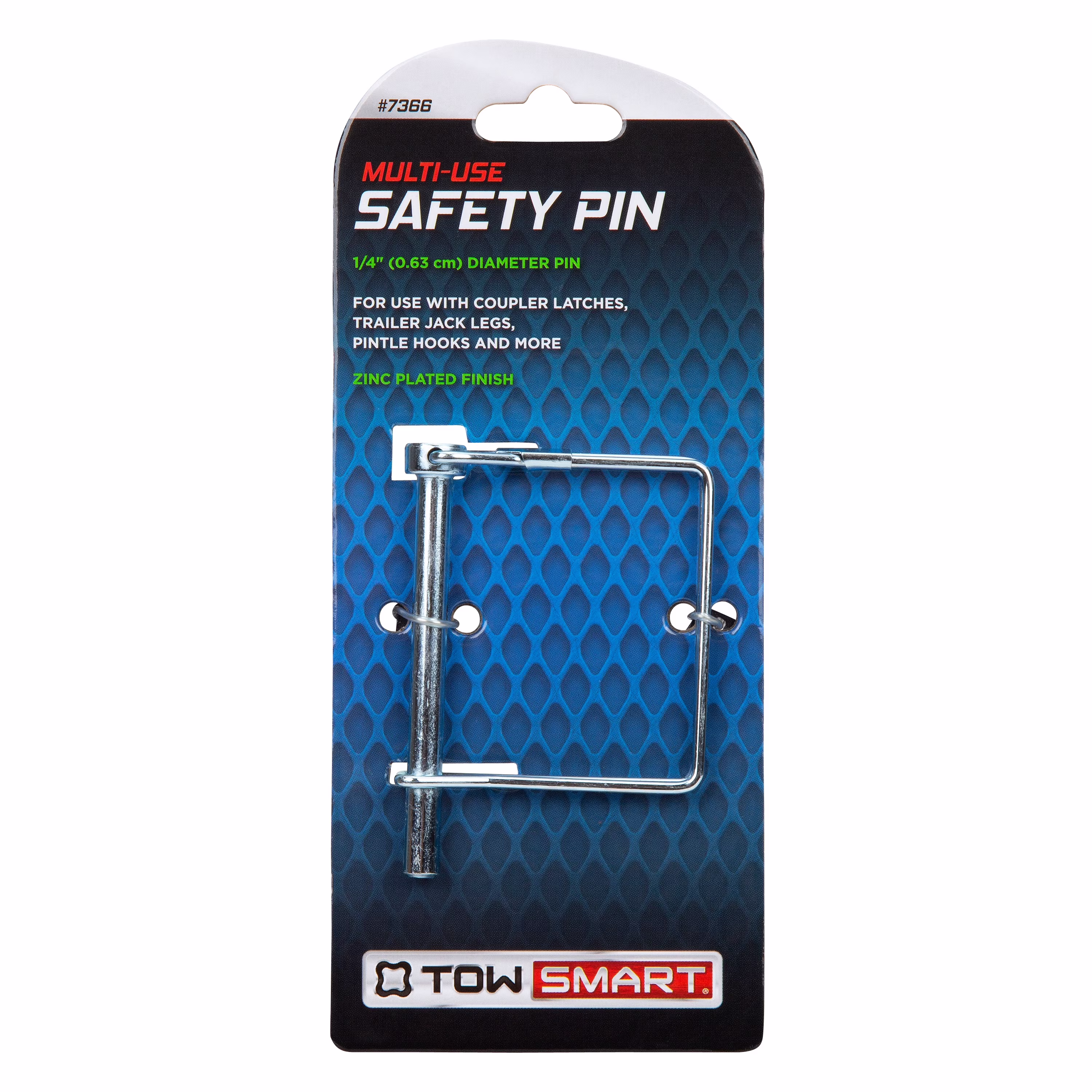 TowSmart Trailer Coupler Safety Pin, Quick Latch, 1/4in Pin, 2-3/4in Span, Zinc Plated Steel, 7366