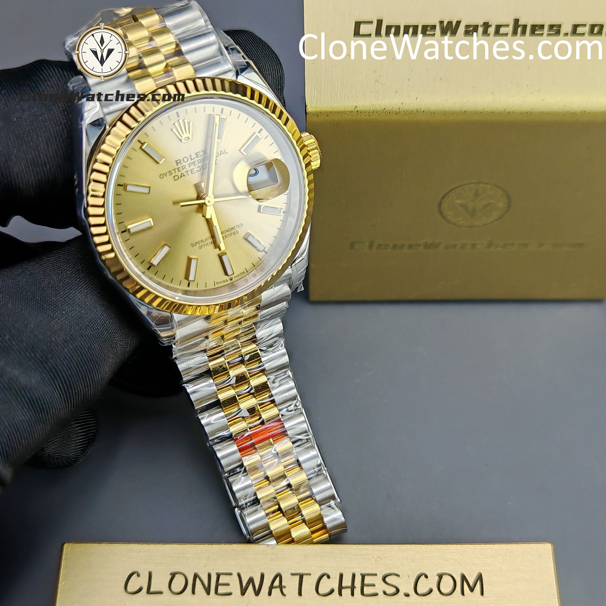 Rolex Super Clone Watches 1:1 DateJust Gold Dial m126233-0015 Jubilee 36MM 3235 Movement