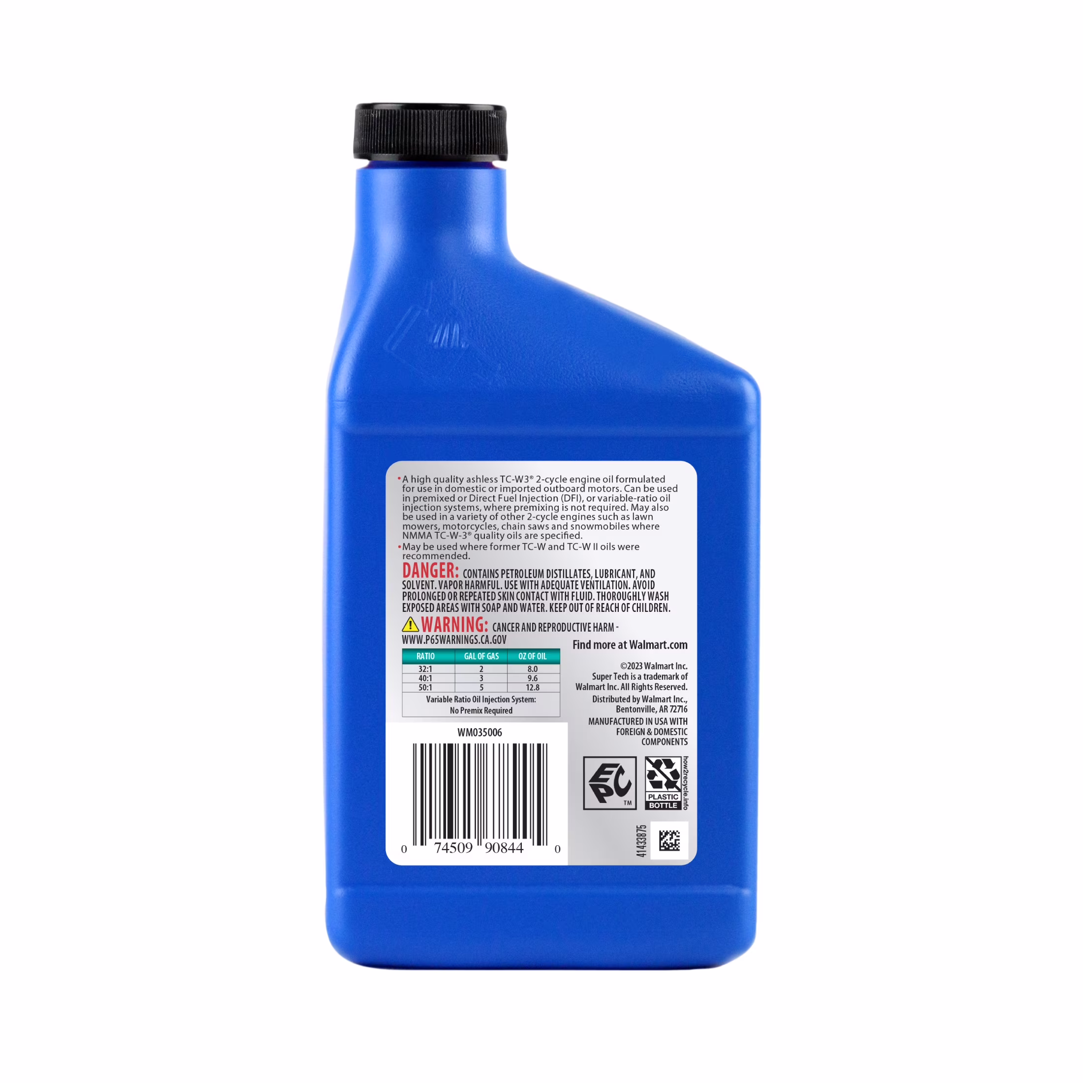 (2 pack) Super Tech TC-W3 Outboard 2 Cycle Engine Oil, 16 fl oz Bottle
