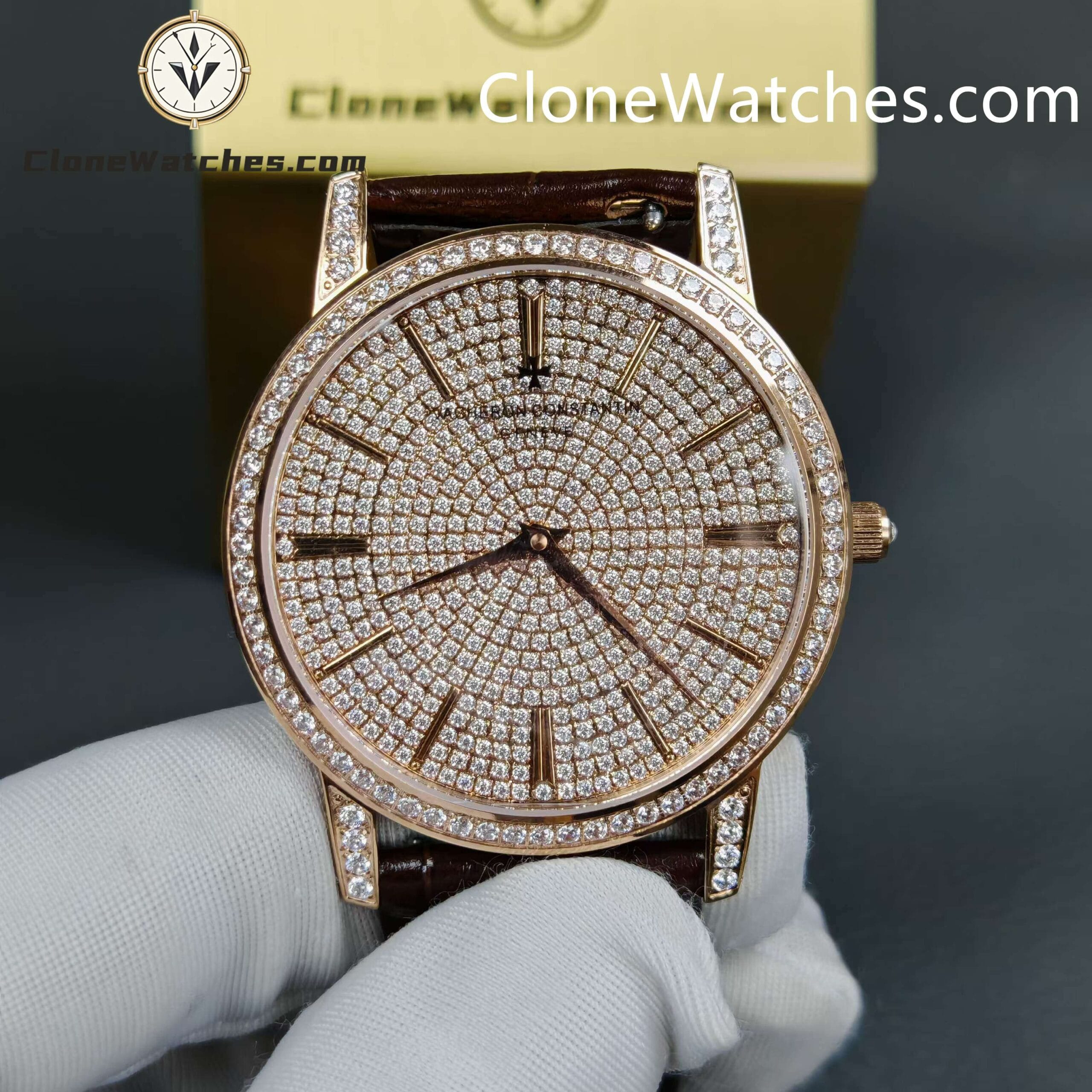 Vacheron Constantin Super Clone Watches 1:1 Patrimony Rose Gold Diamond Dial
