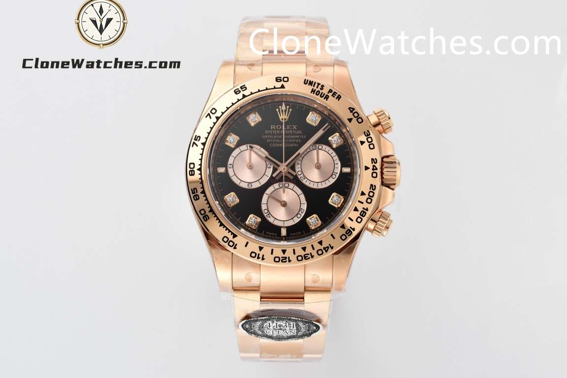 Rolex Super Clone Watches 1:1 Daytona Black Diamond Dial Rose Gold 126505G 4131 Movement
