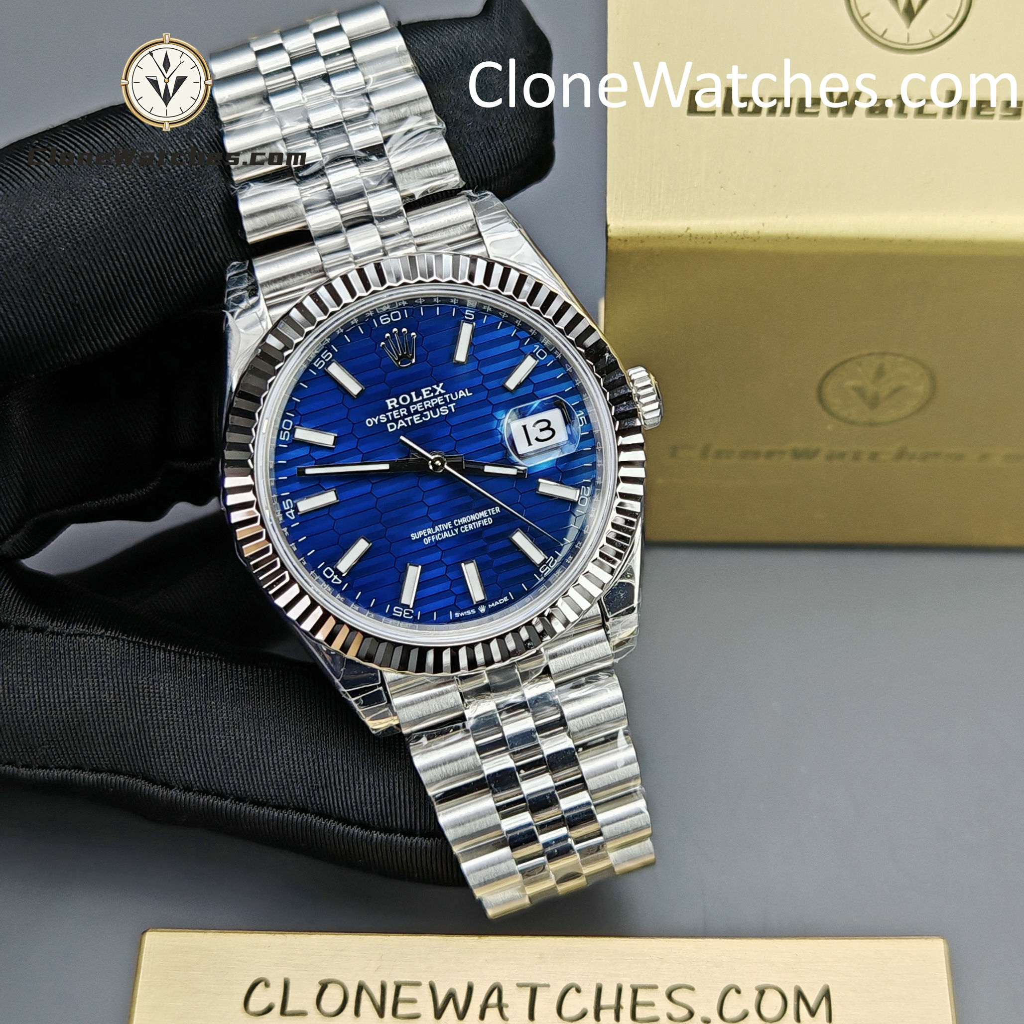 Rolex Super Clone Watches 1:1 DateJust Water Ripple Blue Dial m126334-0032 Jubilee 41MM 3235 Movement