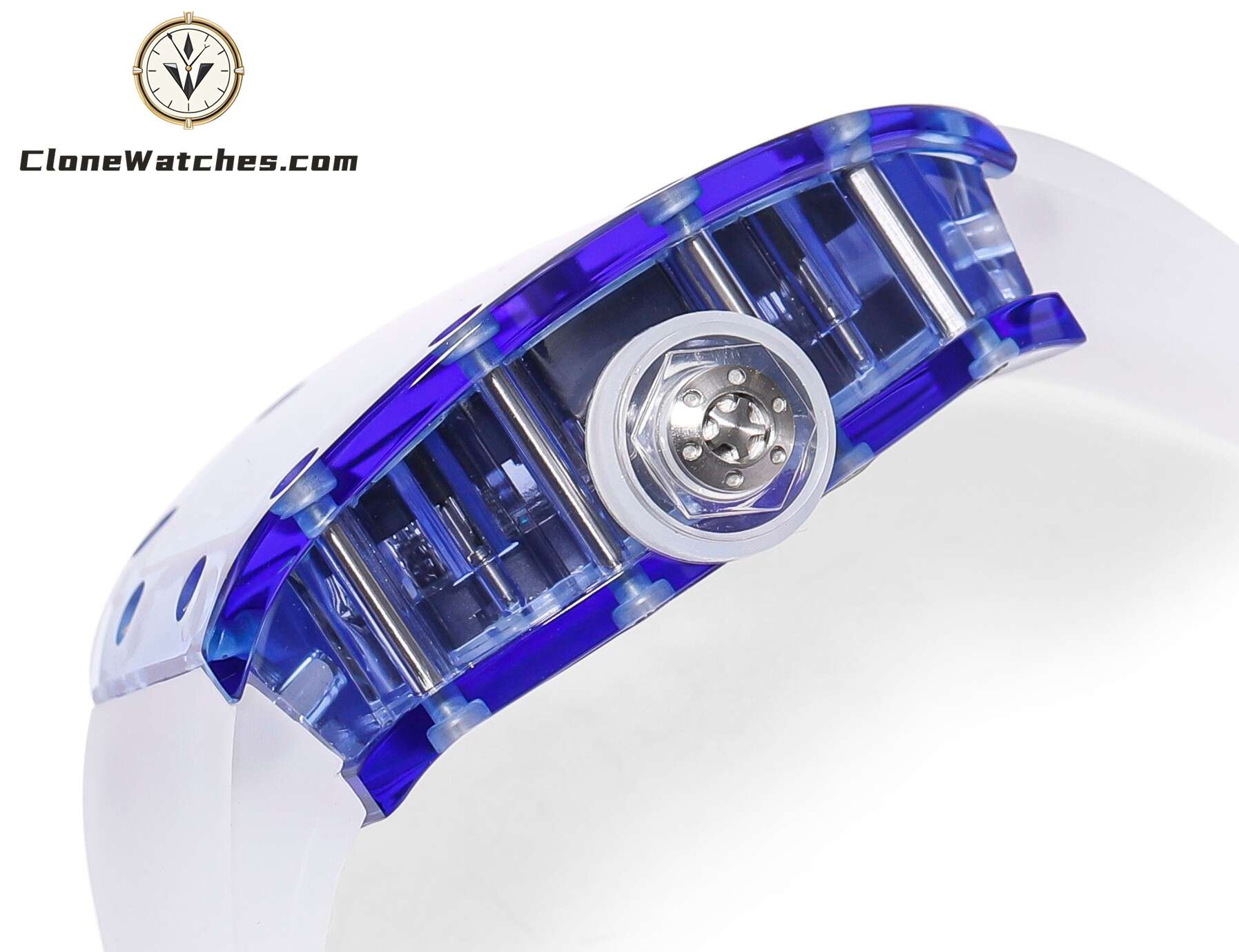 Richard Mille Super Clone Watches 1:1 RM 052 Blue Crystal Full Transparent Tourbillon White Strap