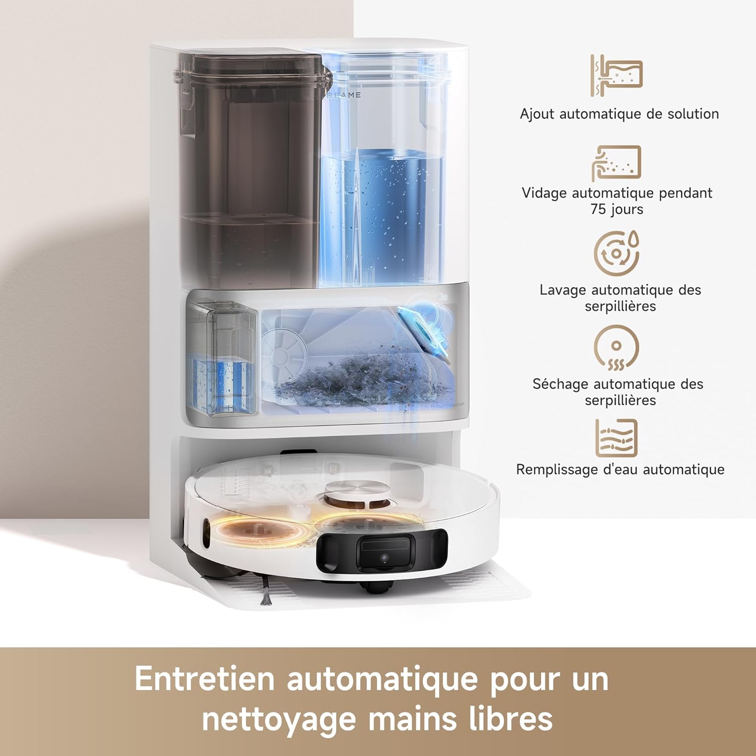 Robot aspirateur laveur L10s Ultra Gen 2 10000Pa MopExtend RoboSwing base automatique mode animaux 32 niveaux eau DuoScrub