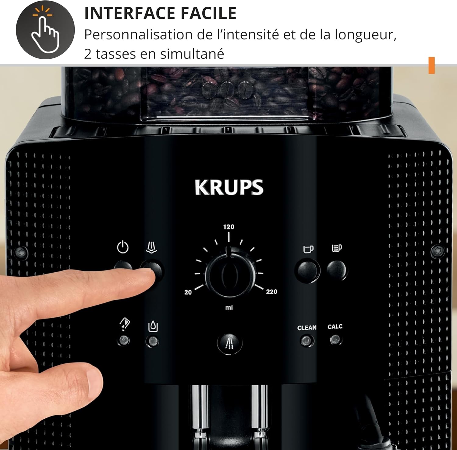 Machine café grains expresso 2 tasses nettoyage auto buse vapeur cappuccino Essential noire YY8125FD