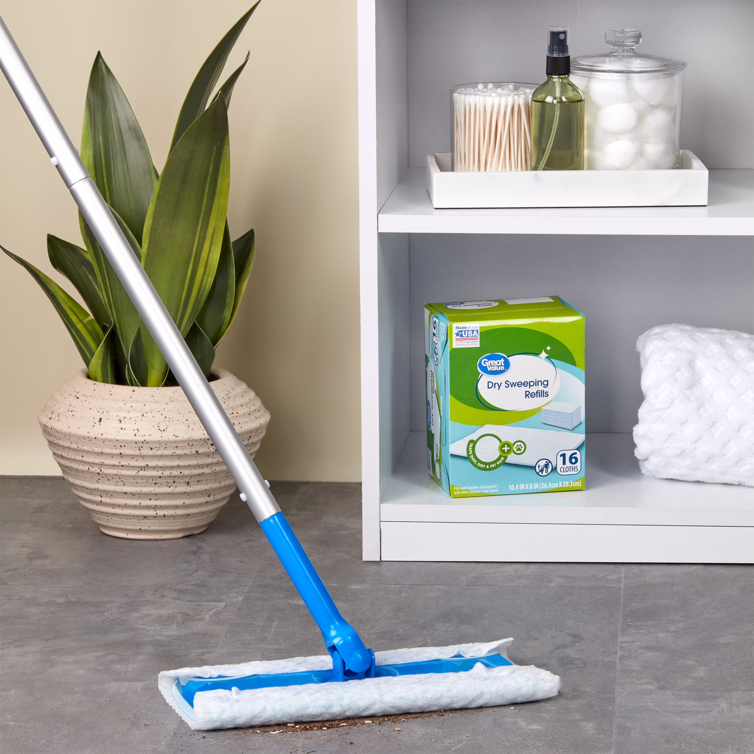 Great Value Dry Sweeping Cloth Refills, White, 16 Count