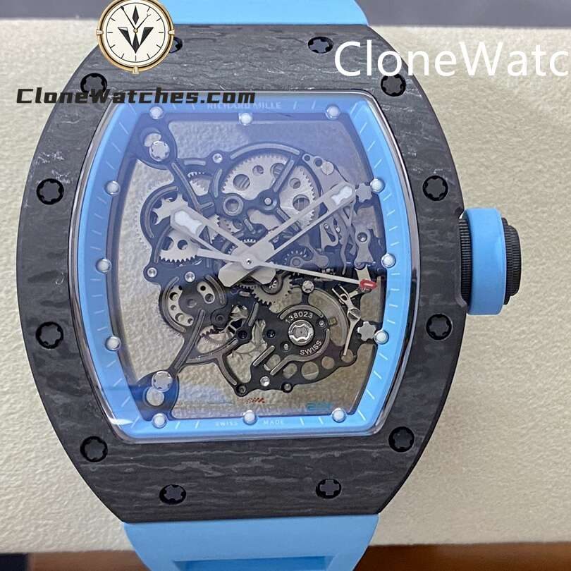 Richard Mille Super Clone Watches 1:1 RM 055 Carbon Tourbillon Blue Strap