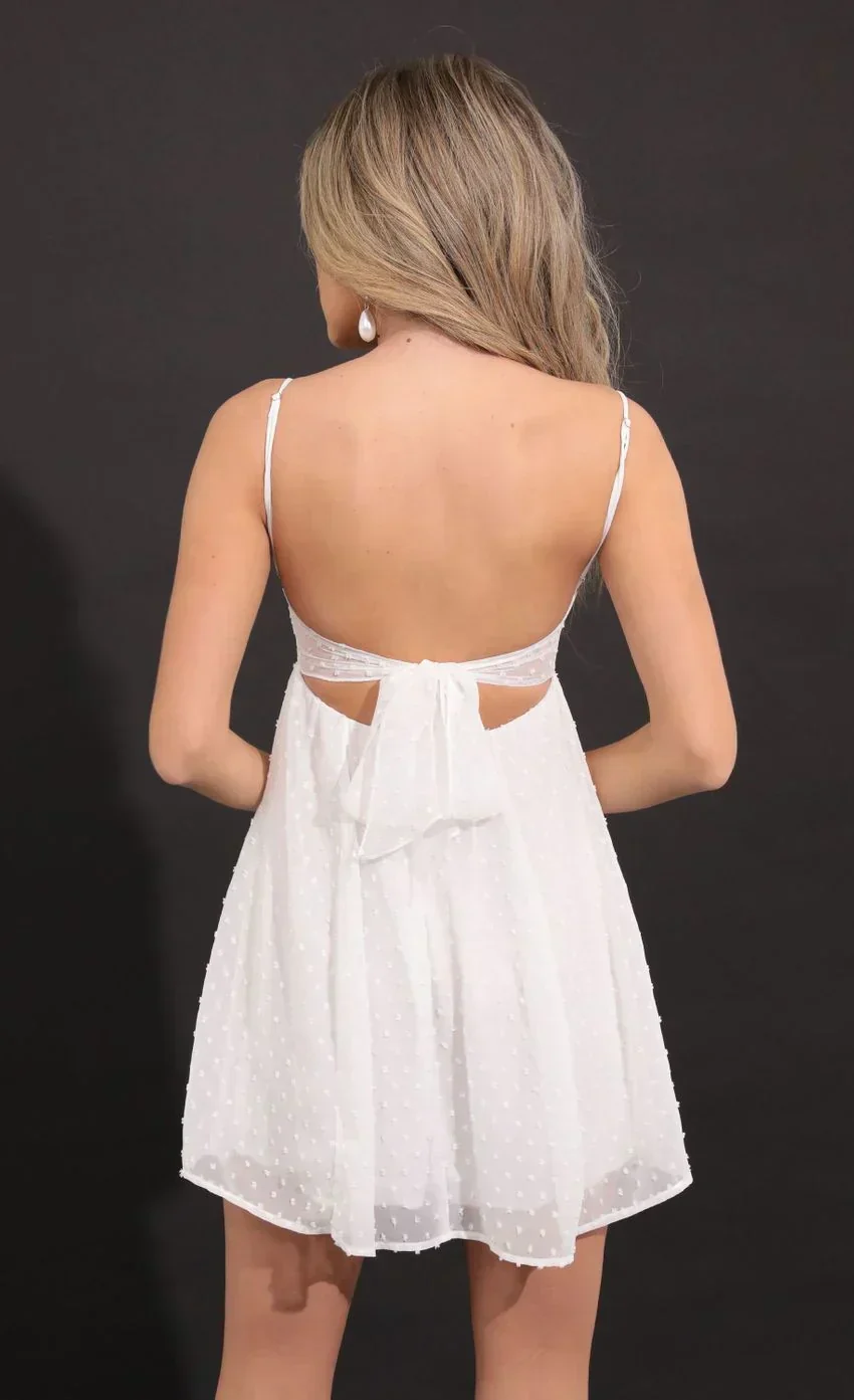 Dotted Lace Baby Doll Dress in White