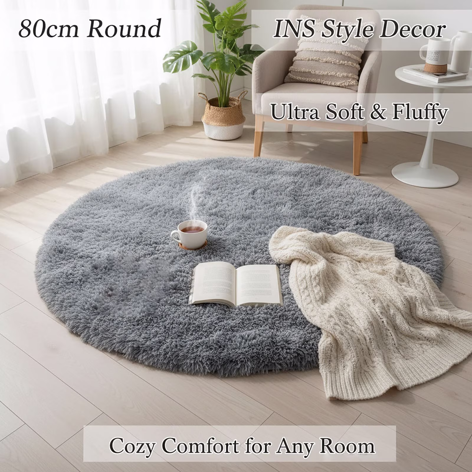 Round Gray Rug,15.75Inch Round Rug,Grey Fluffy Rug,Ultra-Soft Plush Modern Circle Area Rug For Kid'S Bedroom,Fluffy Shag Circular Rug For Nursery Room,Non-Slip Tie-Dyed Light Grey Rug For Teen'S Room