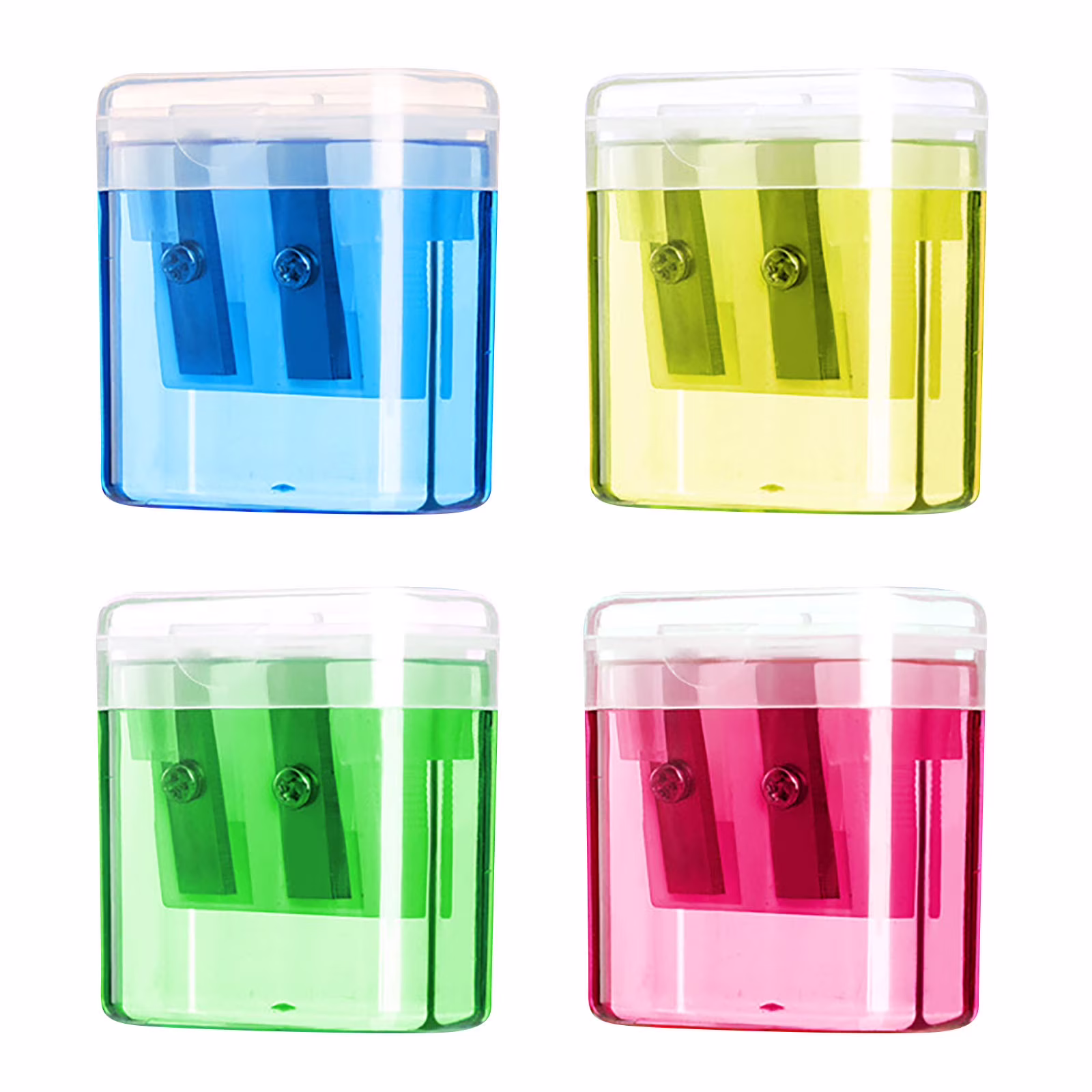 Qocolhg 4 Pcs Double Hole Pencil Sharpener, Two Holes Manual pencil sharpener for Standard Pencils, Large Colored Pencils, and Makeup Pencils (Multicolor)