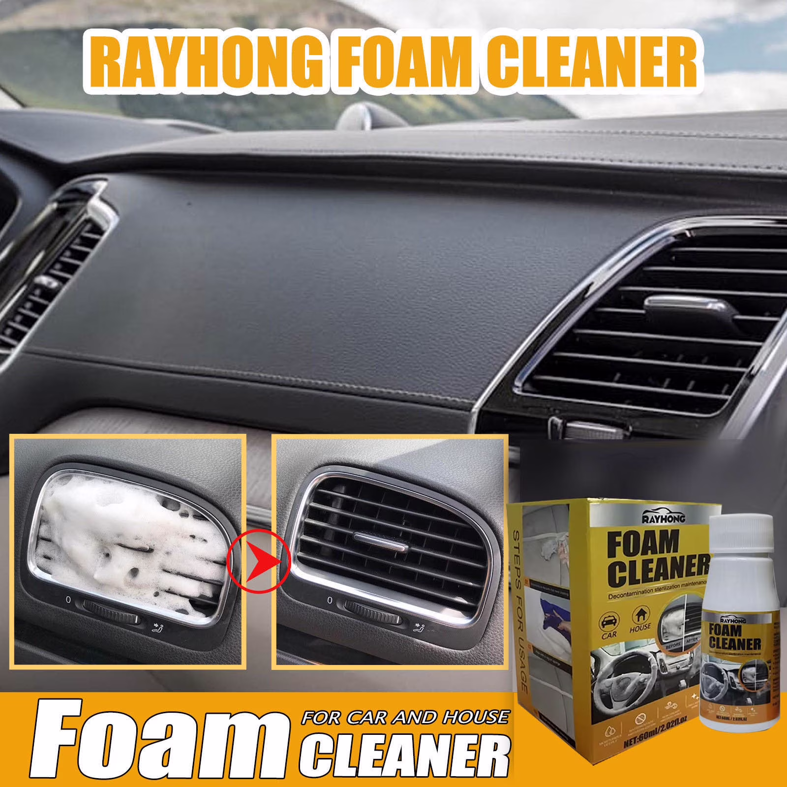 Car Interior Foam Refinisher Cleaner, All Around Master Foam Cleaner, Multi Purpose Foam Cleaner for car, All Purpose Rinse Cleaning Foam, Foam Cleaner All Purpose for Car and Kitchen