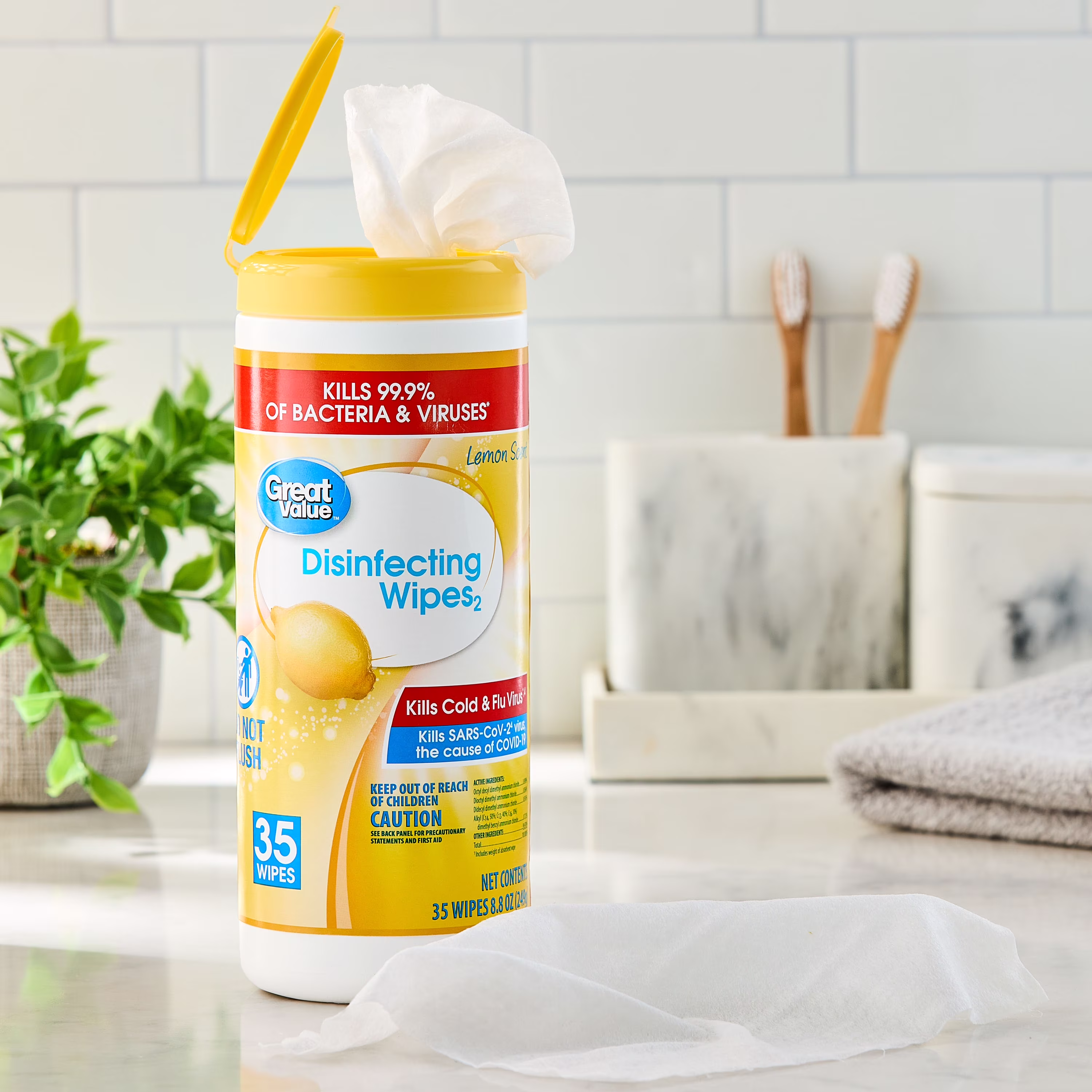 Great Value Disinfecting Wipes, Lemon Scent, 35 Count