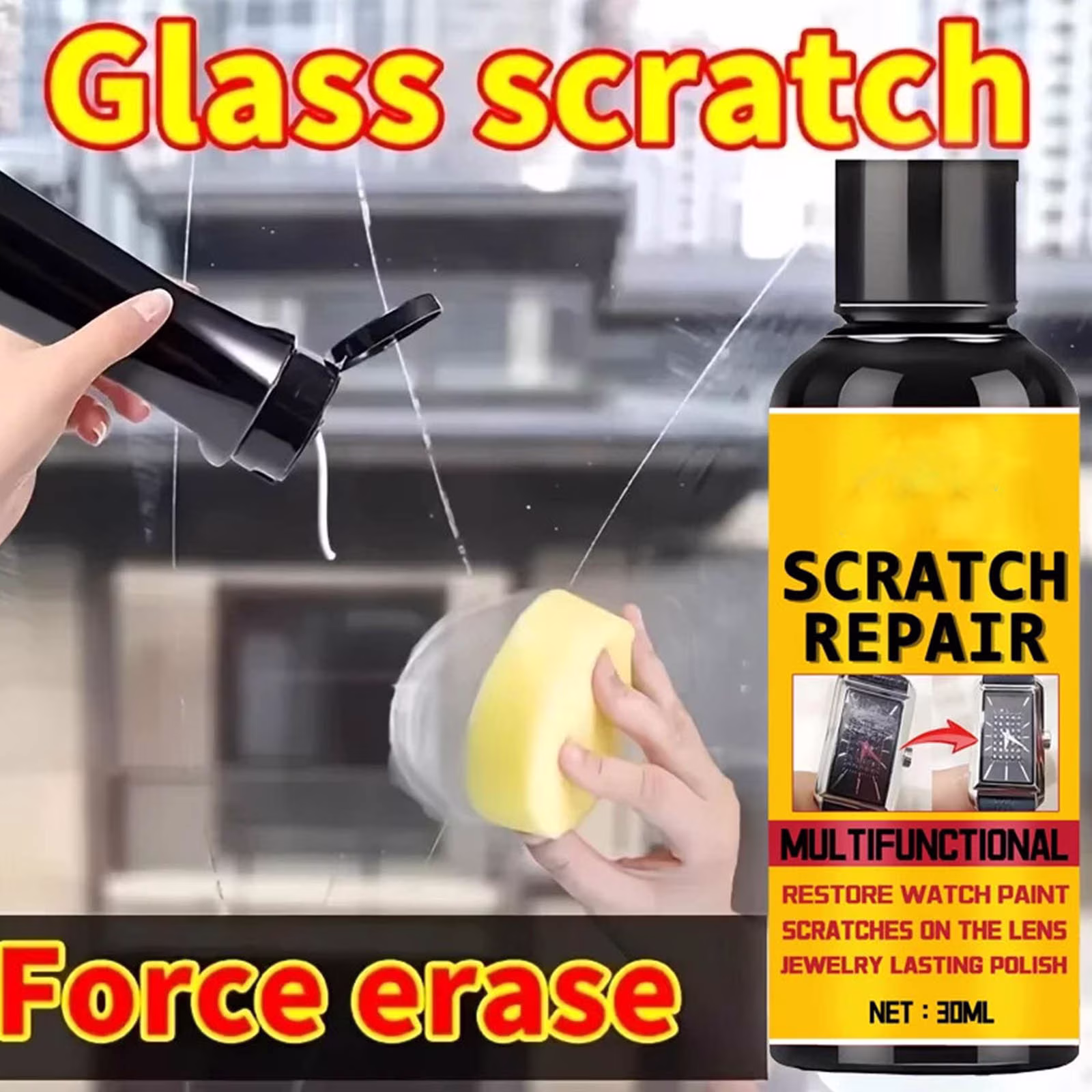 Car Windshield Scratch Remover - 30ml Wax Liquid Cleaner | Glass Scratch Repair Kit - for Auto Vehicles Window Lens Swirls Crack Detailing Cleaning