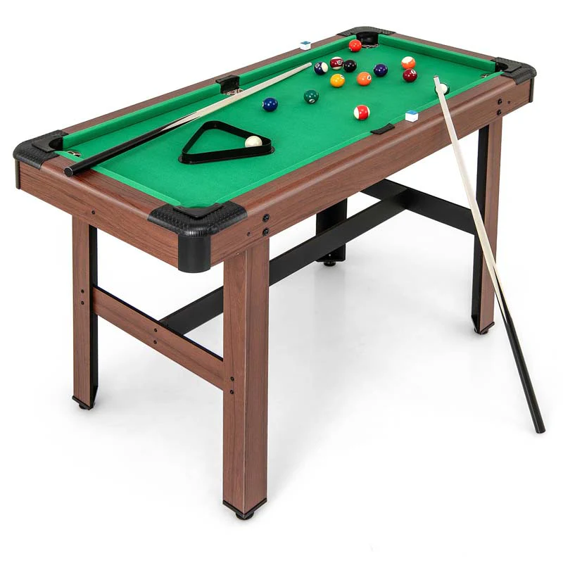 48" Mini Pool Table, Wooden Billiards Table with 16 Balls, 2 Cue Sticks, 2 Chalks, Triangle & Brush for Adults Kids Family Party, Game Room