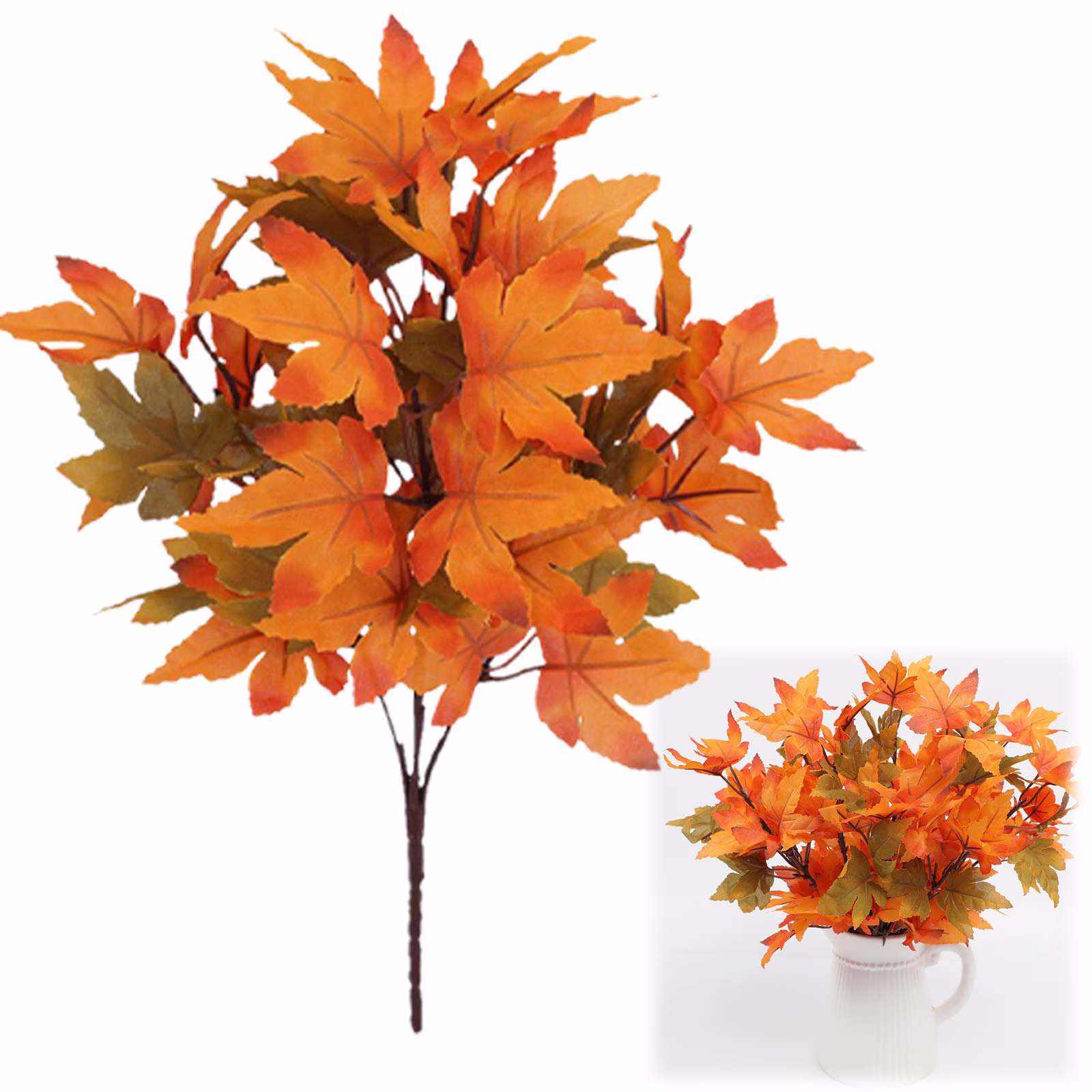 Artificial Maple Leaves Stems, Fake Fall Leaves Plants Outdoor Greenery for Home Farmhouse Thanksgiving Table Centerpiece Fireplace Halloween Decor, Style D