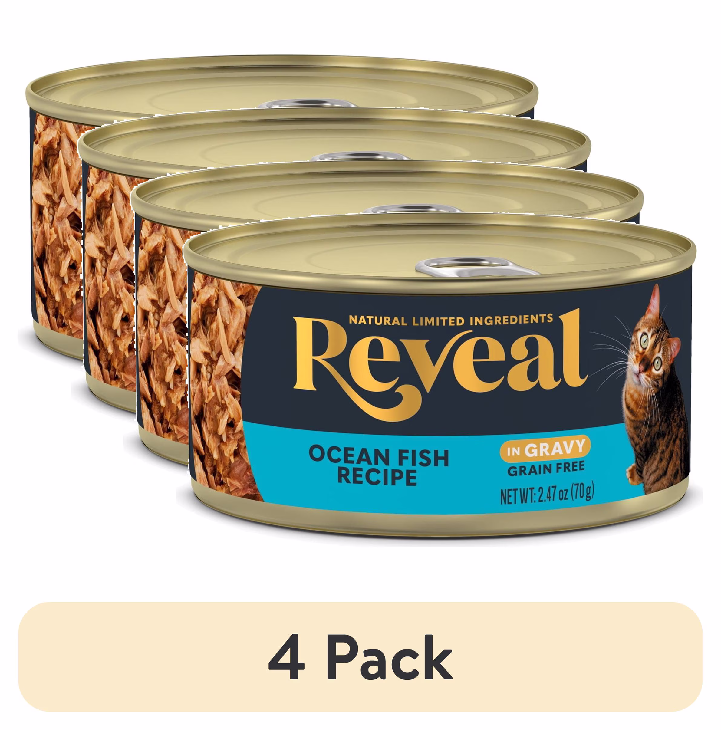 (4 pack) Reveal Pet Food Natural Wet Cat Food Ocean Fish in Gravy 2.47 oz Can