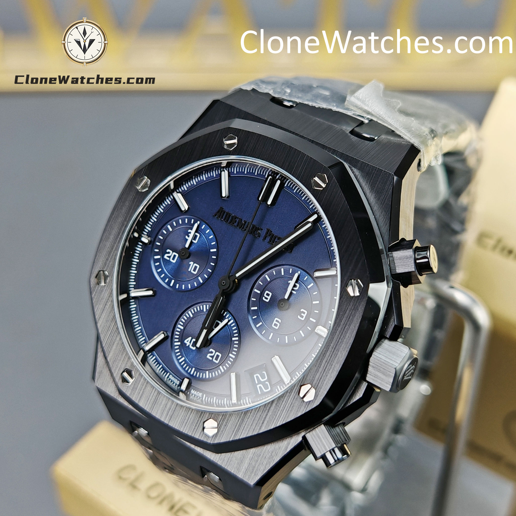 Audemars Piguet Super Clone Watches 1:1 Royal Oak Black Ceramic Blue Dial 26240CE Selfwinding Chronograph