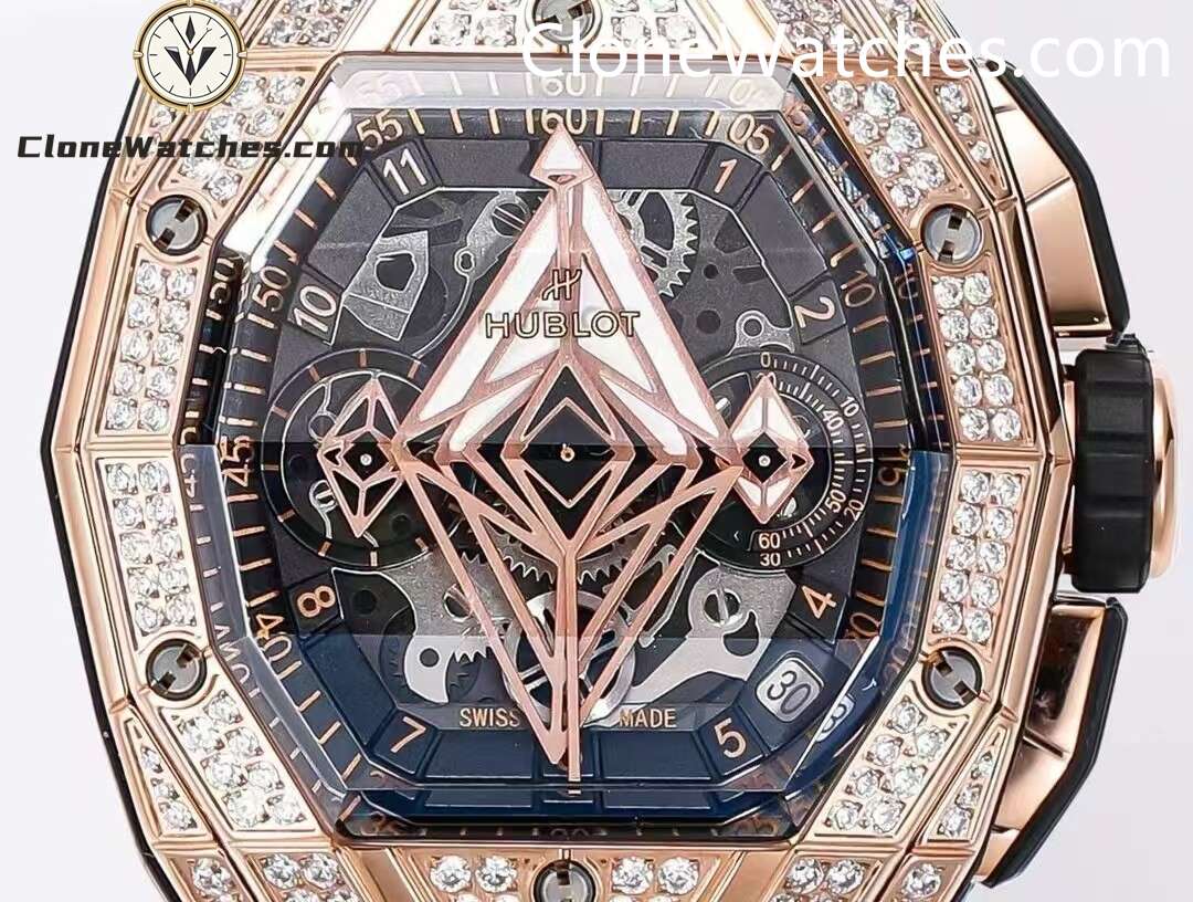 Hublot Super Clone Watches 1:1 Spirit of Big Bang Sang Bleu Rose Gold Pavé 648.OX.0108.RX.1604.MXM23