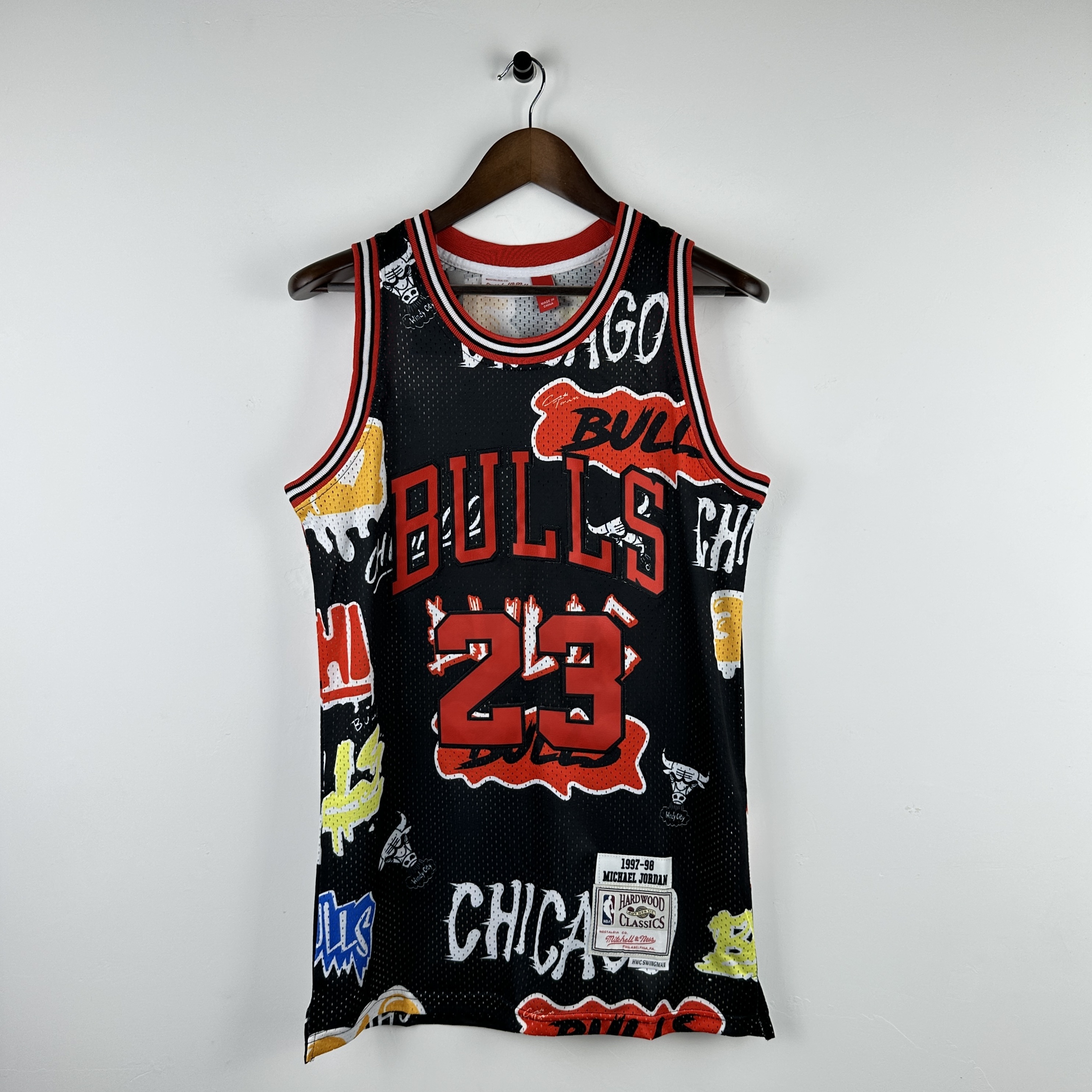 Embroidered MN retro jersey, Bulls 97/98 season, graffiti, No. 23 Jordan