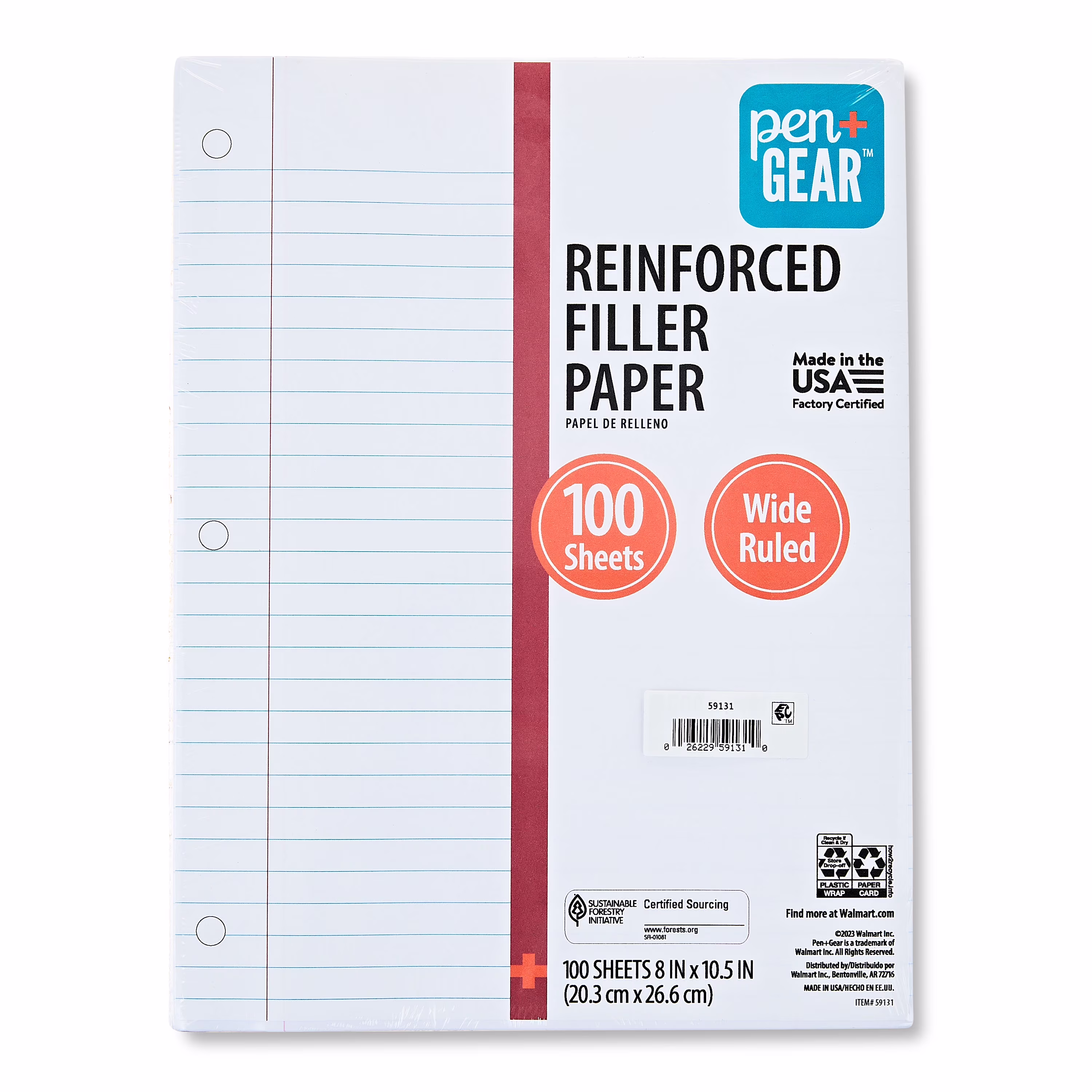 (2 pack) Pen+Gear Wide Ruled Reinforced Filler Paper, 8