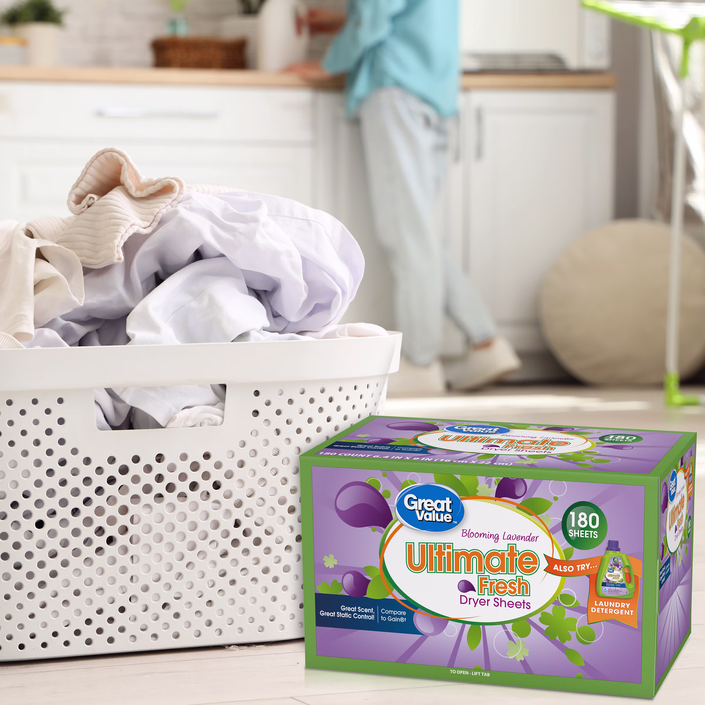Great Value Ultimate Fresh Dryer Sheets, Blooming Lavender, 180 Count, Compare to Gain®