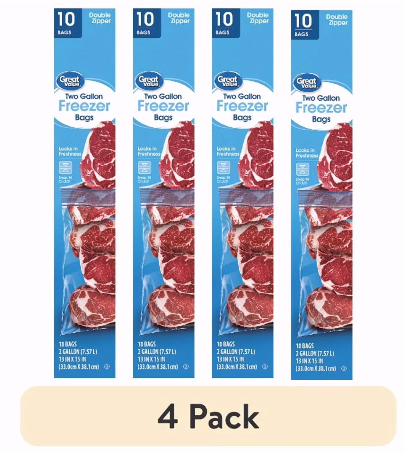 Great Value Double Zipper 2 Gallon Freezer Bag, 10 Count