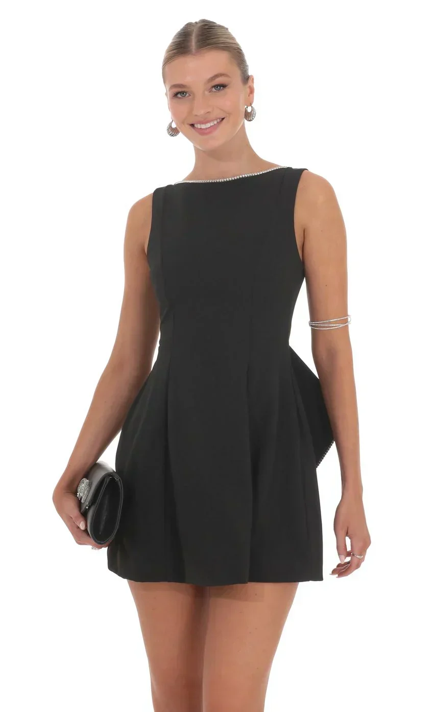 Attachable Rhinestone Fishtail Dress in Black