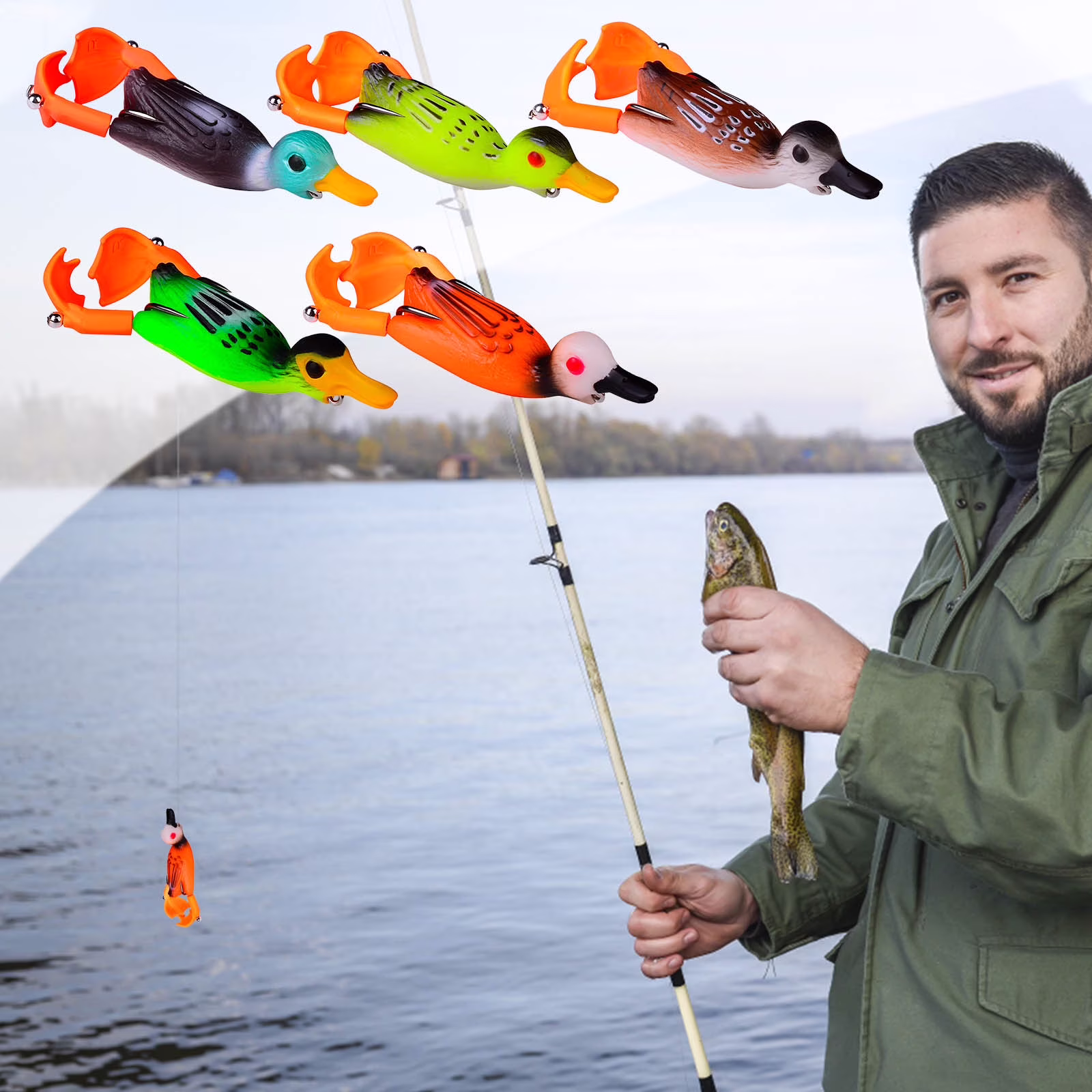 Loyerfyivos Soft Fishing Lures Propeller 3D Fishing Baits Duck Topwaters Swimming Lures Double Hook Duck Baits Artificial Baits
