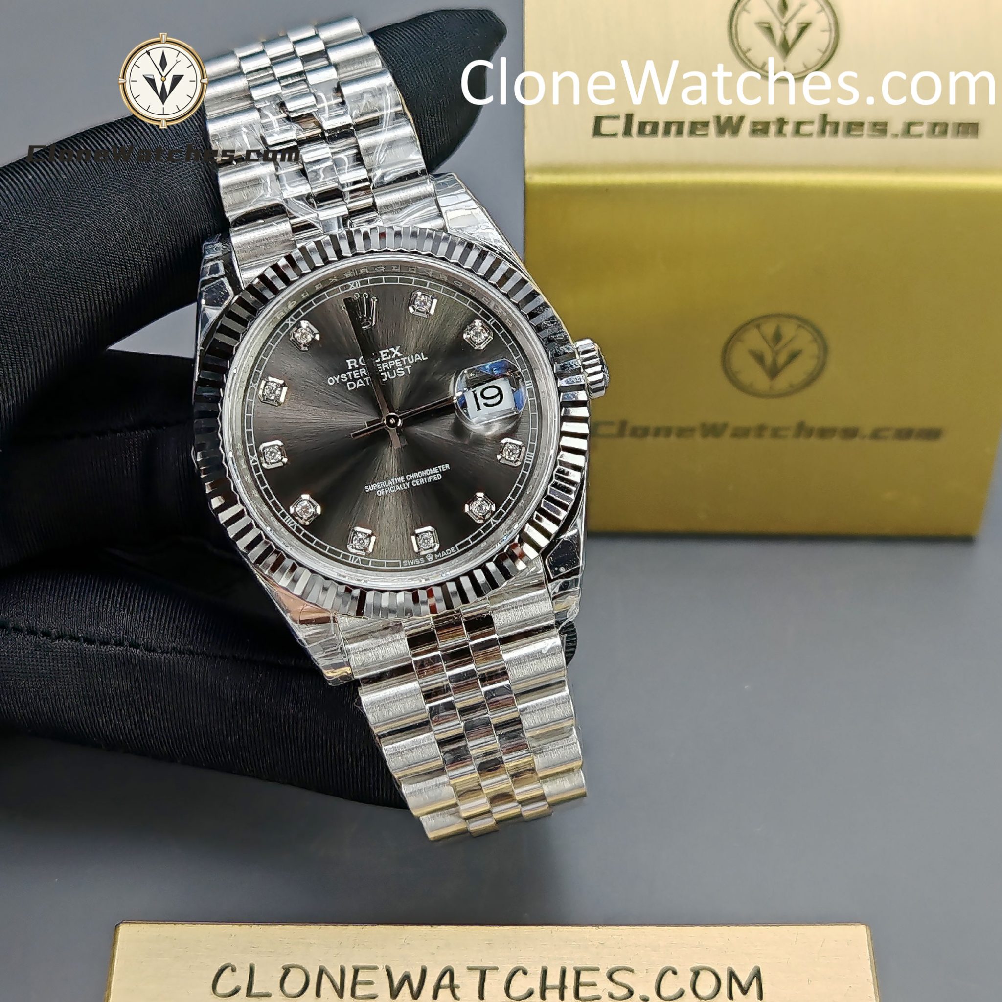 Rolex Super Clone Watches 1:1 DateJust Grey Diamond Jubilee 41MM m126334-0006 3235 Movement