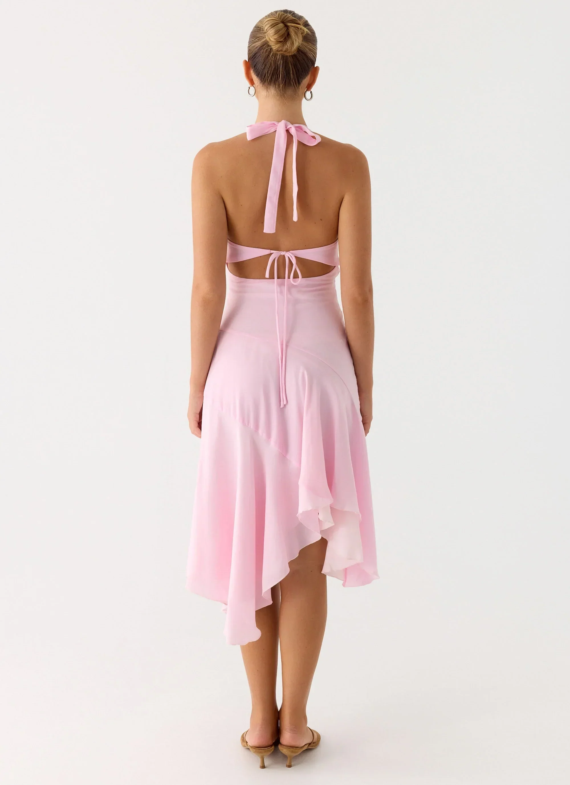 Faelie Halter Neck Asymmetrical Midi Dress - Pink