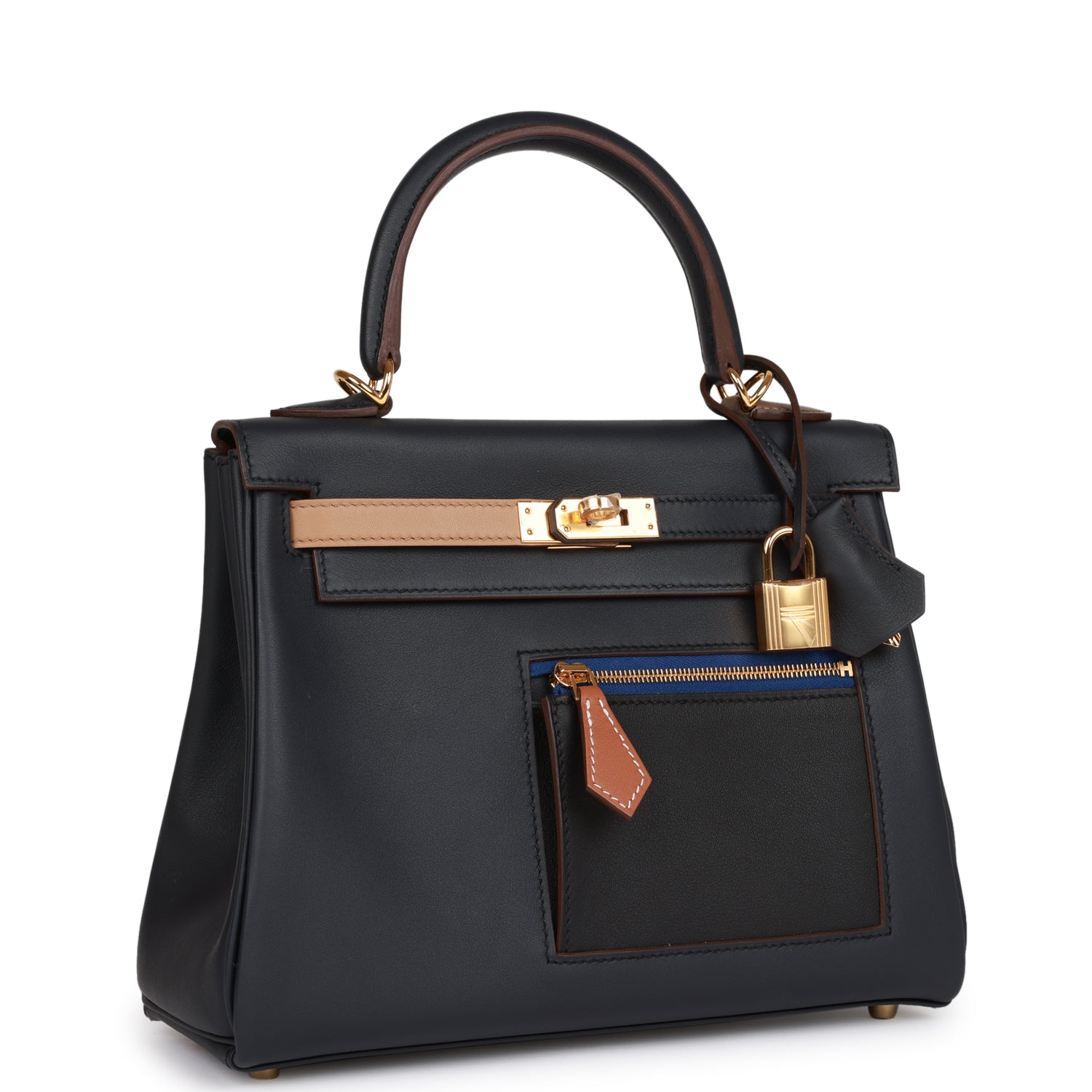 Hermes Colormatic Kelly Retourne 25 Caban. Black and Chai Swift Gold Hardware