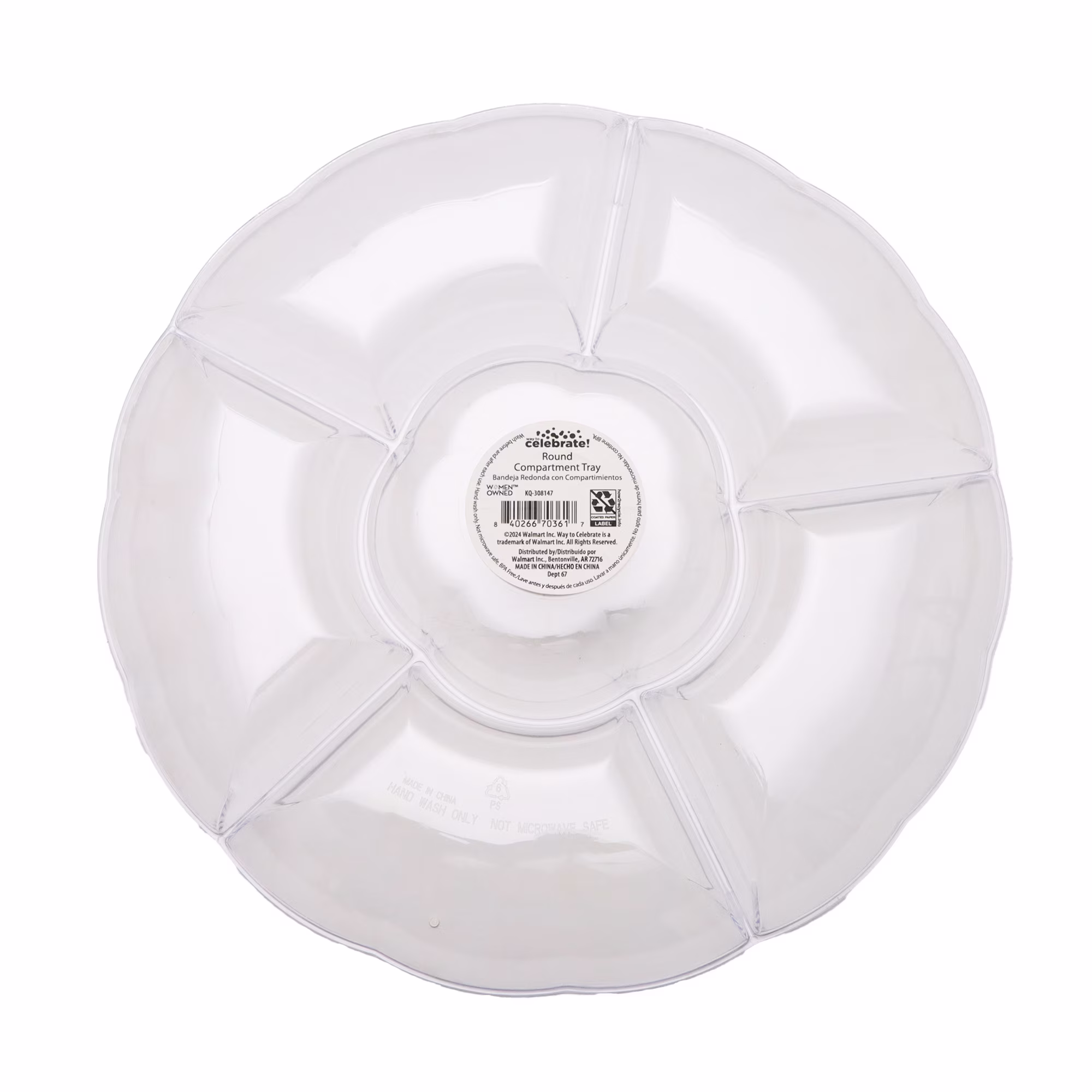 12 IN Clear Round Plastic Compartment Tray, by Way To Celebrate