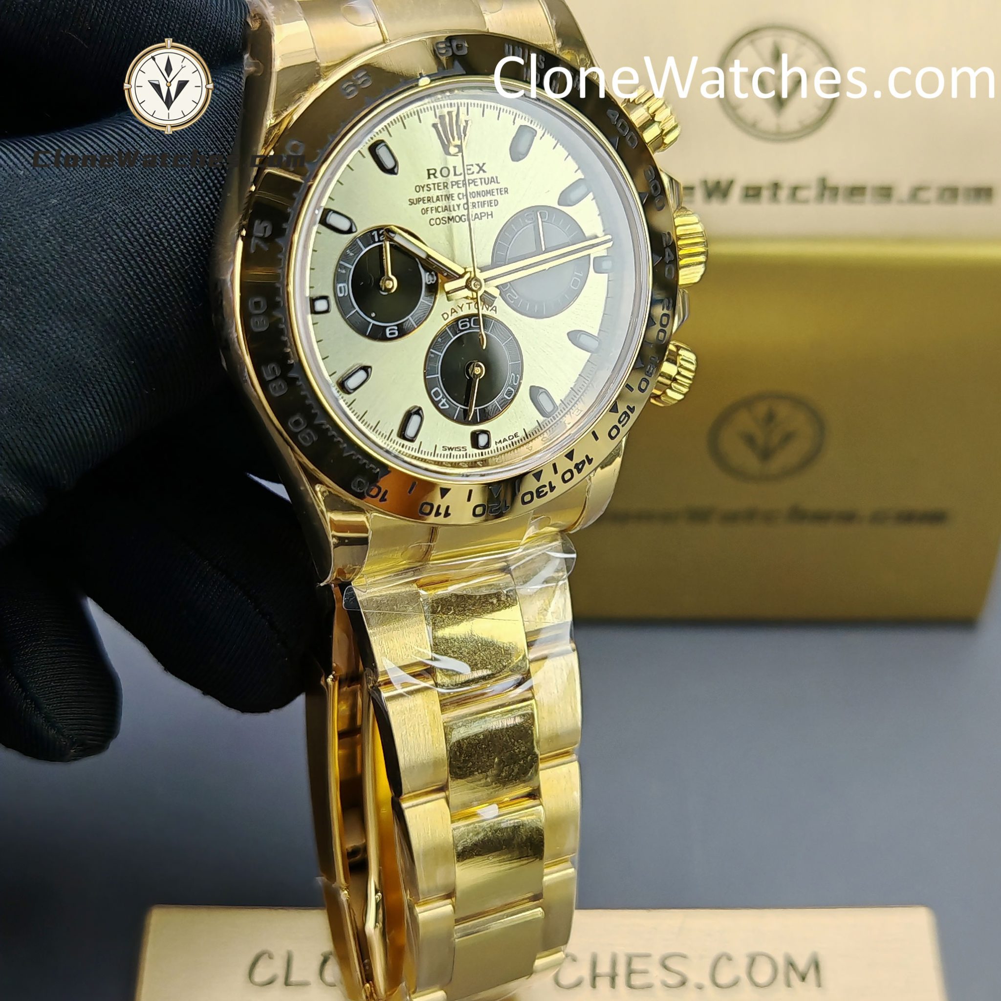 Rolex Super Clone Watches 1:1 Daytona 18K Gold Dial M116508-0014 4130 Movement