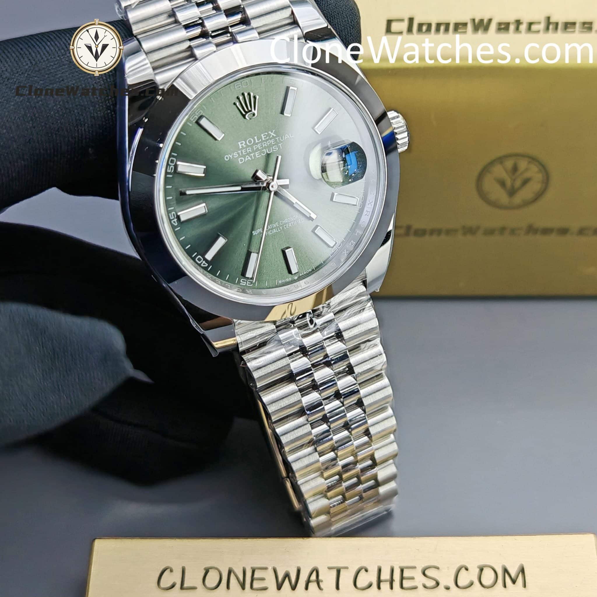 Rolex Super Clone Watches 1:1 DateJust Green Dial m126300-0020 Jubilee 41MM 3235 Movement