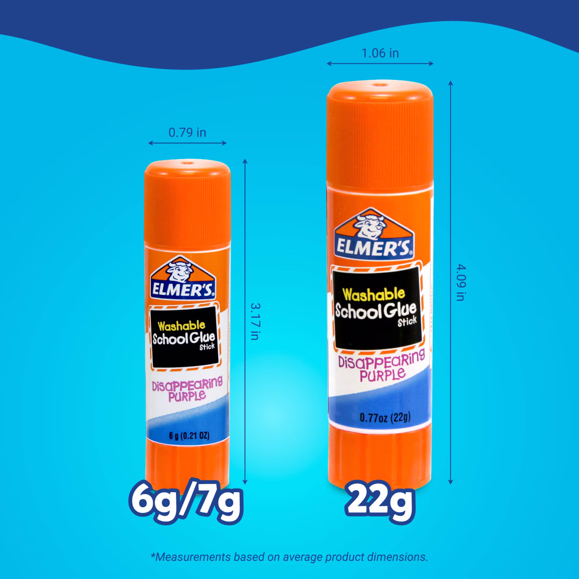 Elmer's Disappearing Purple School Giant Glue Sticks, Washable, 22 g Each, 3 Count