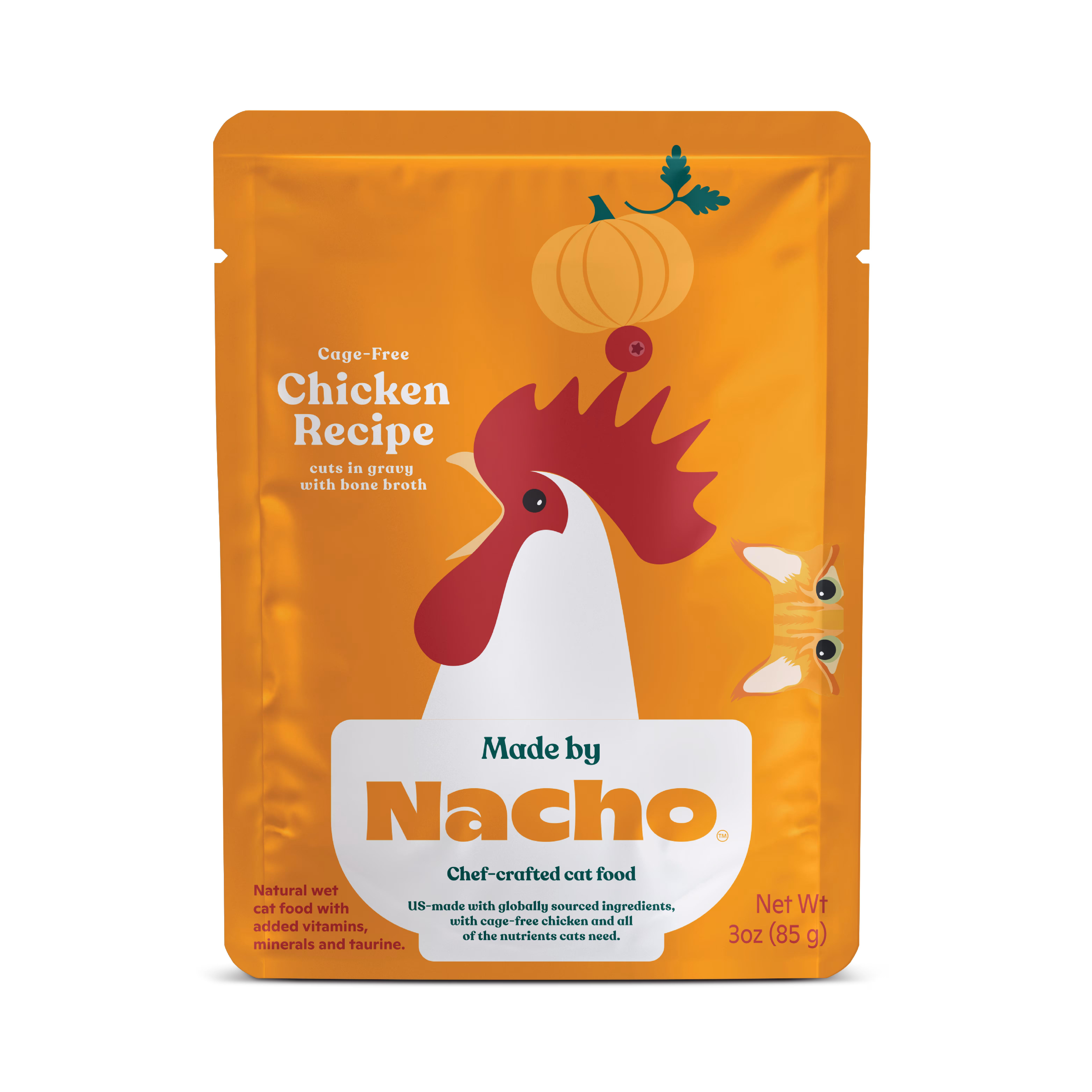 Made by Nacho Wet Cat Food, Cuts in Gravy, Limited Ingredients, Cage-Free Chicken Recipe with Bone Broth for Extra Hydration, 3 oz. Pouch, Limited Ingredients