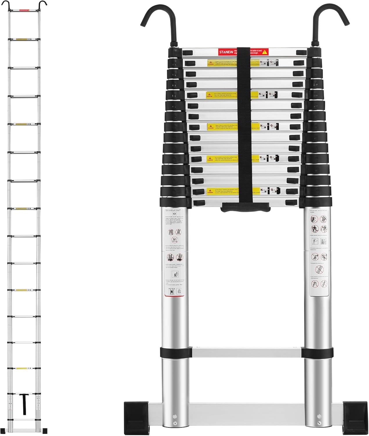 Échelle télescopique 6,2 m aluminium barre stabilisatrice crochet amovible