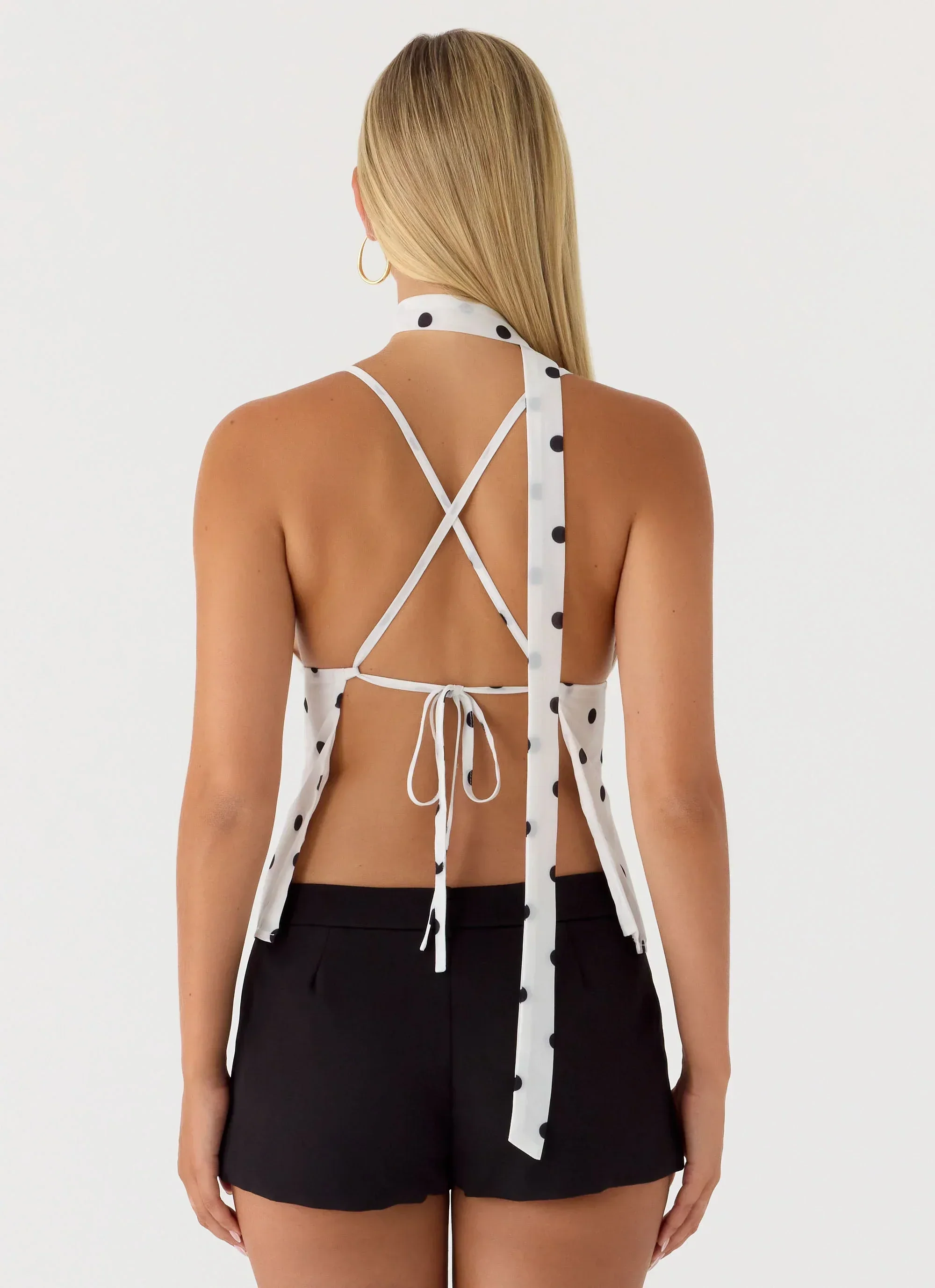 Quiero Backless Top - White Polka Dot