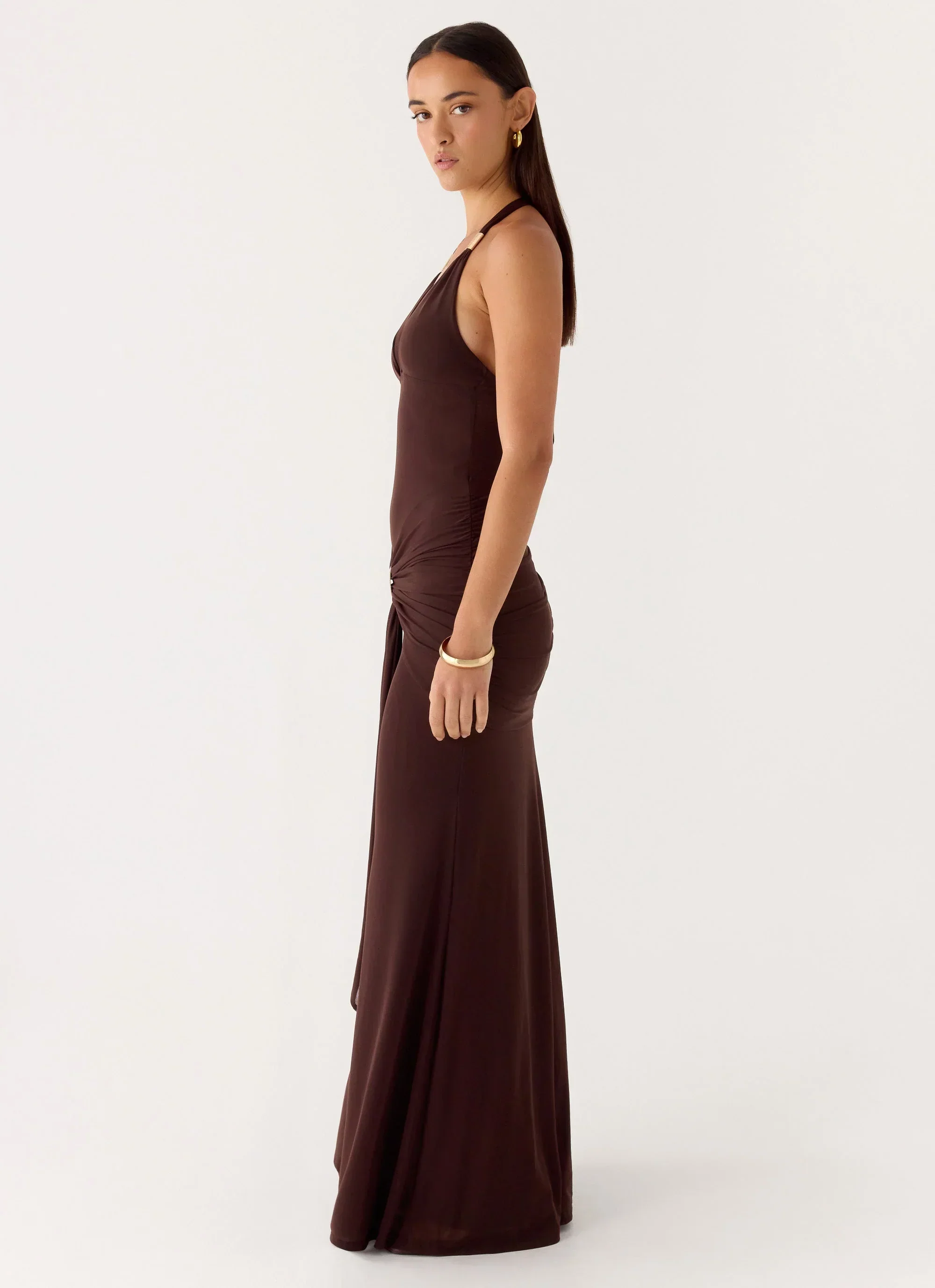 Miyah Halter Hardware Maxi Dress - Chocolate
