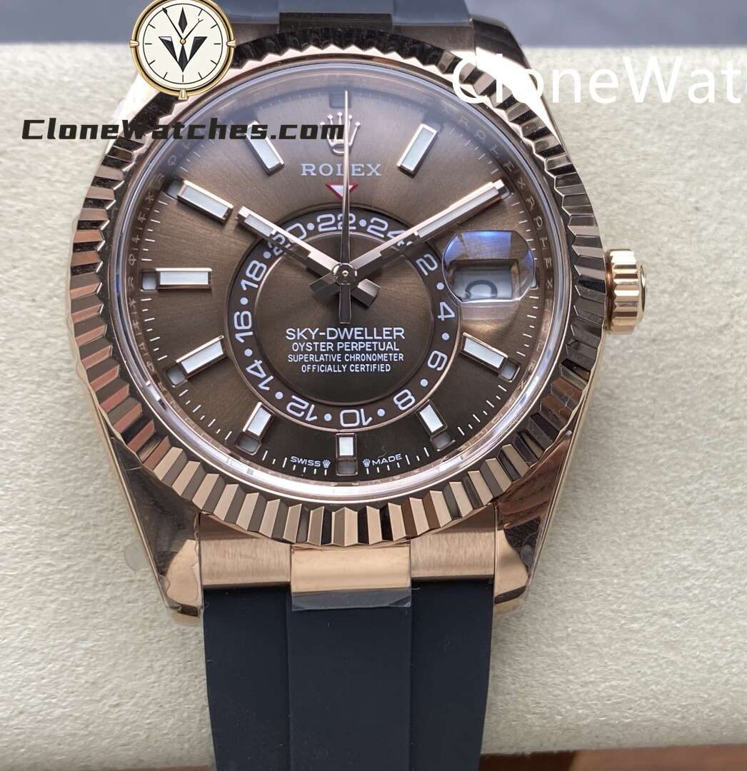 Rolex Super Clone Watch 1:1 Sky Dweller Coffee Dial m326235-0005 42MM Rubber Strap
