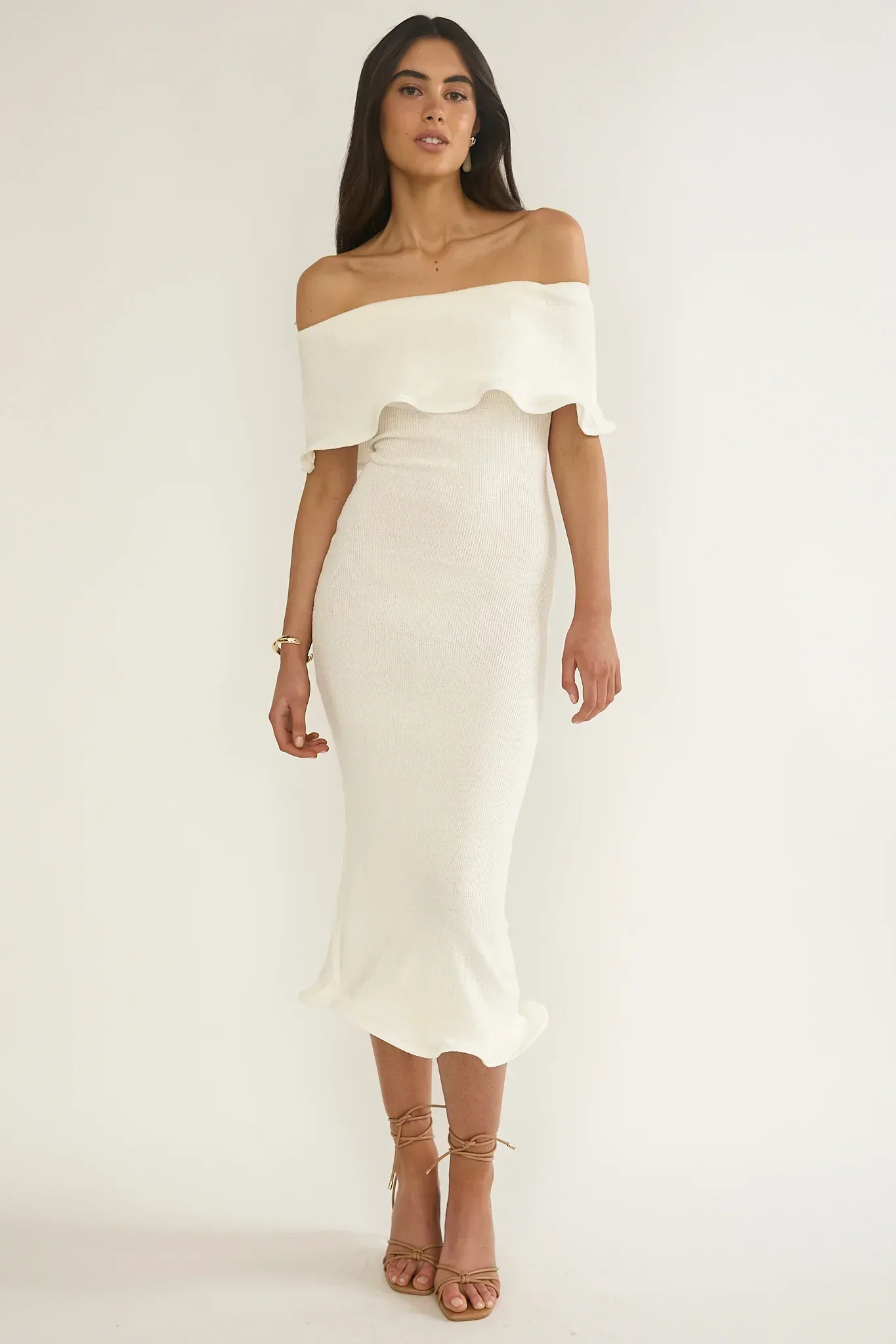 Rayna Off-Shoulder Midi Dress Ivory