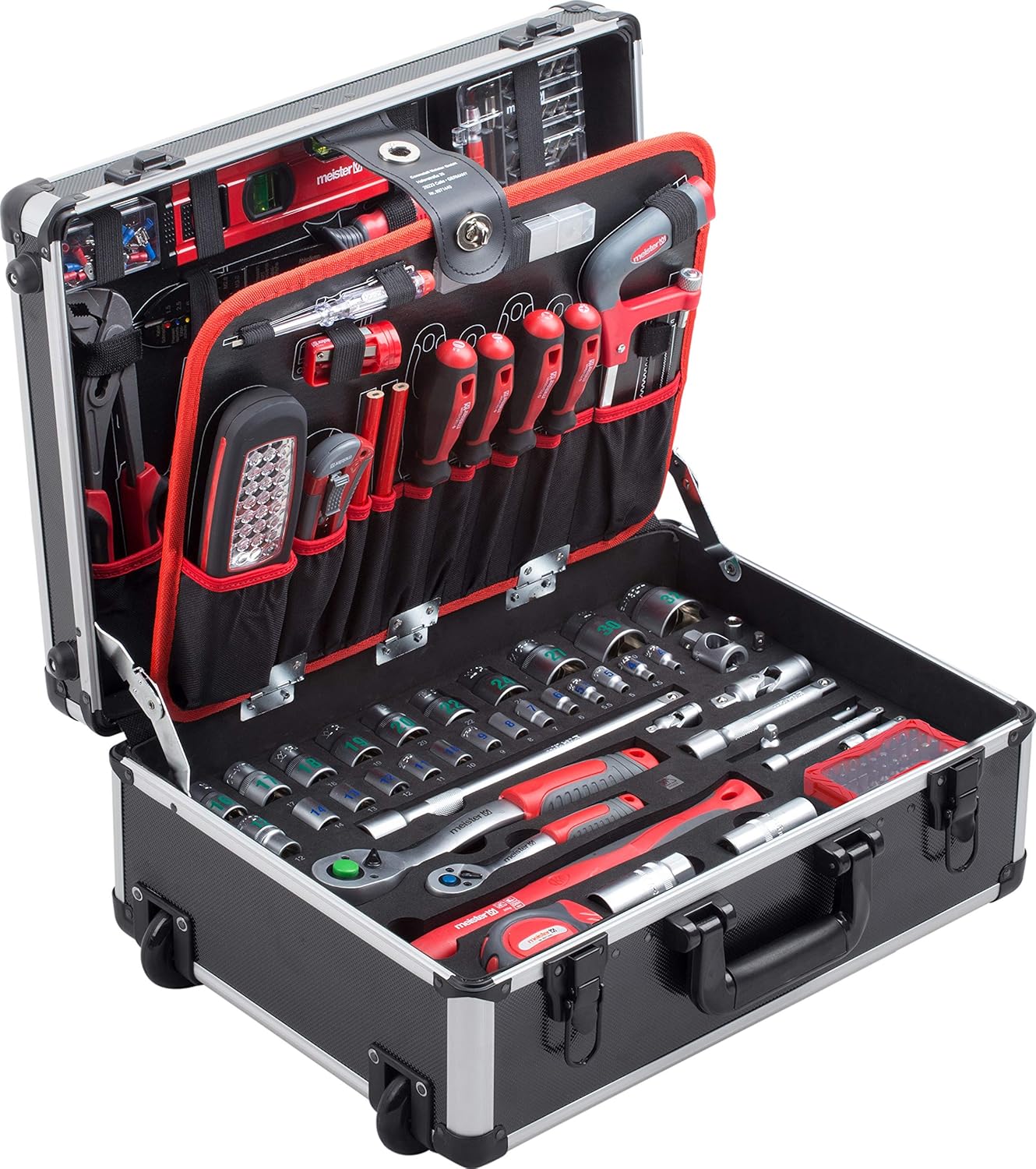 Chariot outils 156 pièces roulettes poignée télescopique mallette outils professionnelle